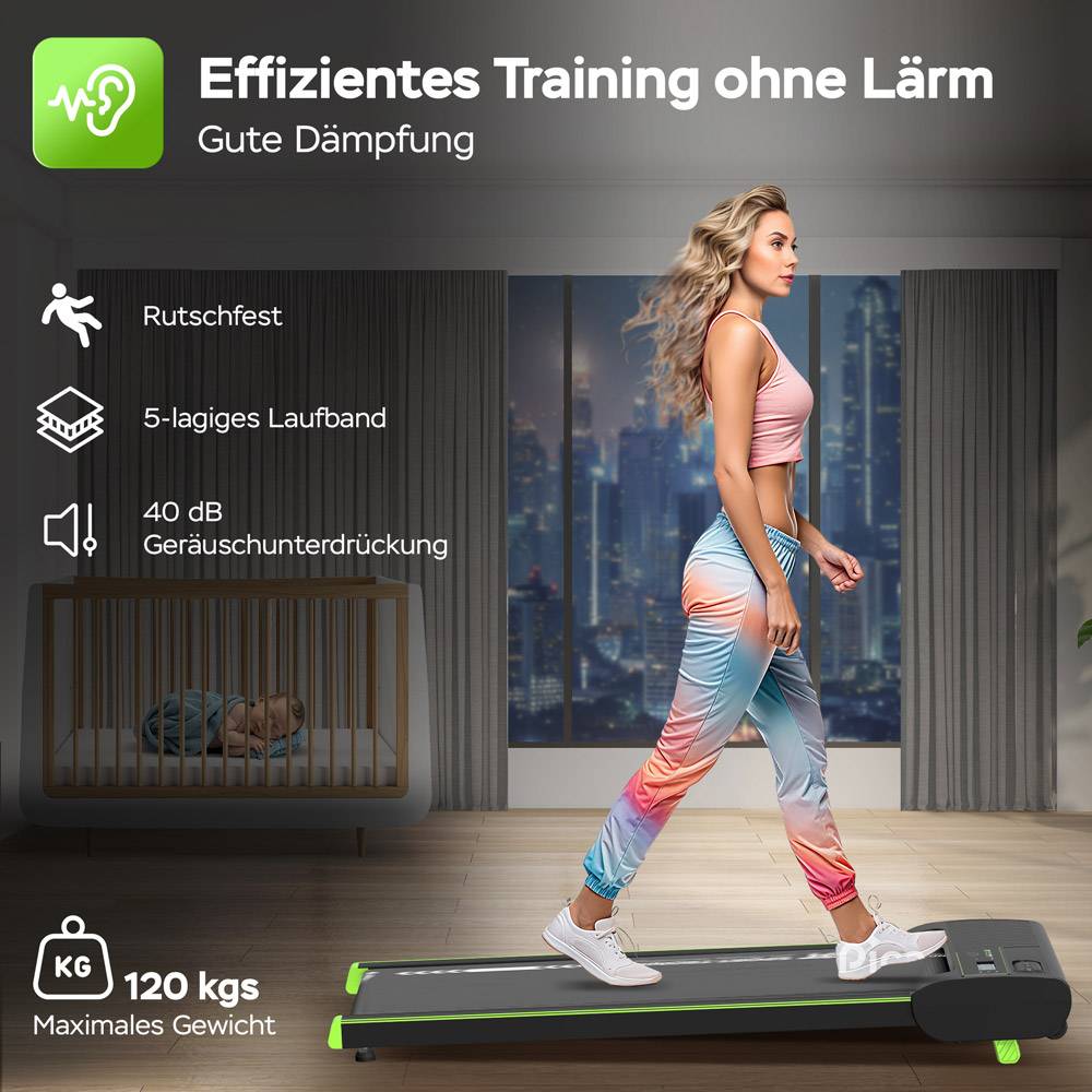 Ultraflaches Laufband mit 2x Steigung bis 6 km/h 4 Programme + Fernbedienung Walking Pad Gehtrainer für Schreibtisch Zuhause bis 120 kg