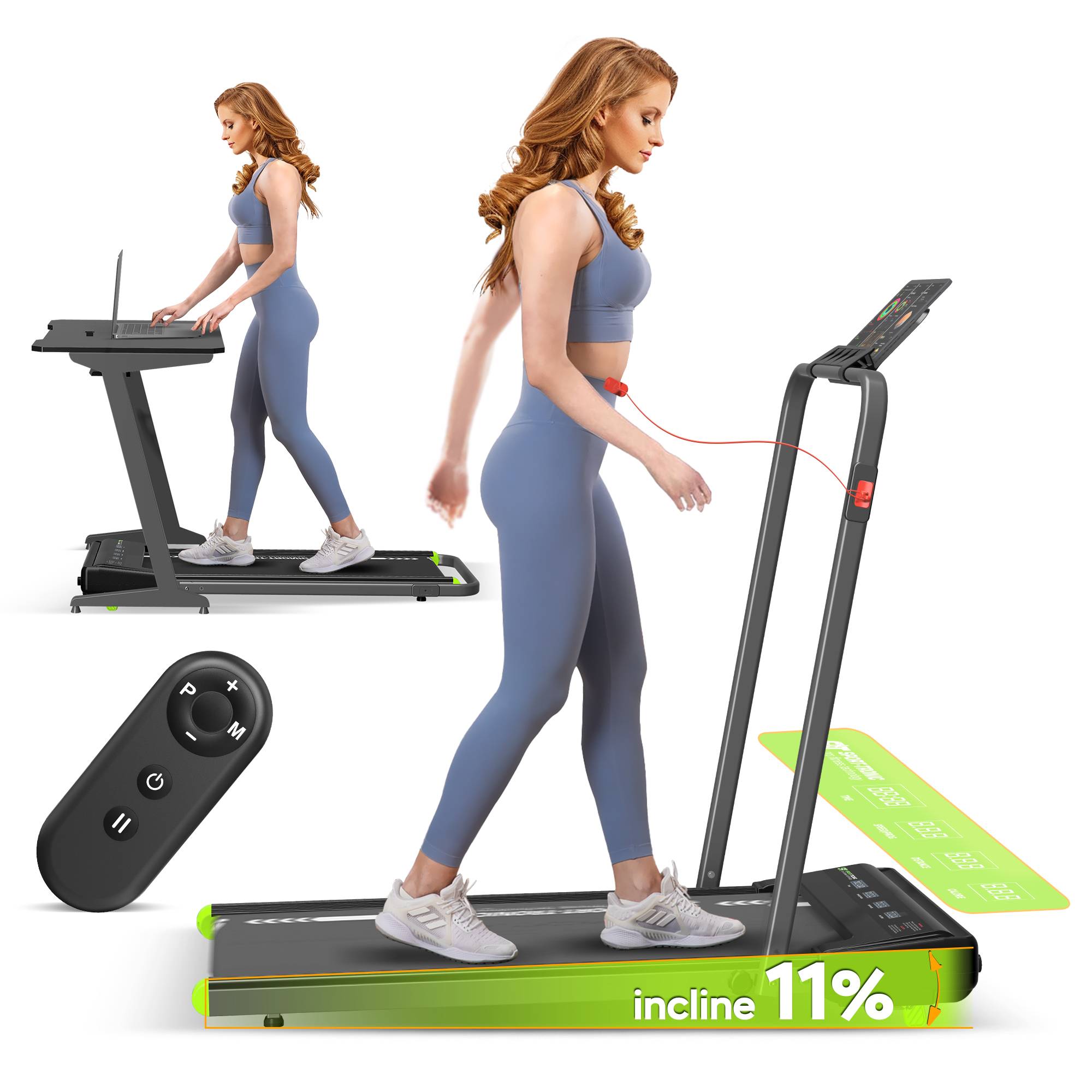 Cardio Laufband & Cardiotrainer bis 10 km/h, 2 Steigungsstufen, 6 Programme, LED-Display & Tablet-Halterung, bis 120 kg, klappbares Walking Pad für