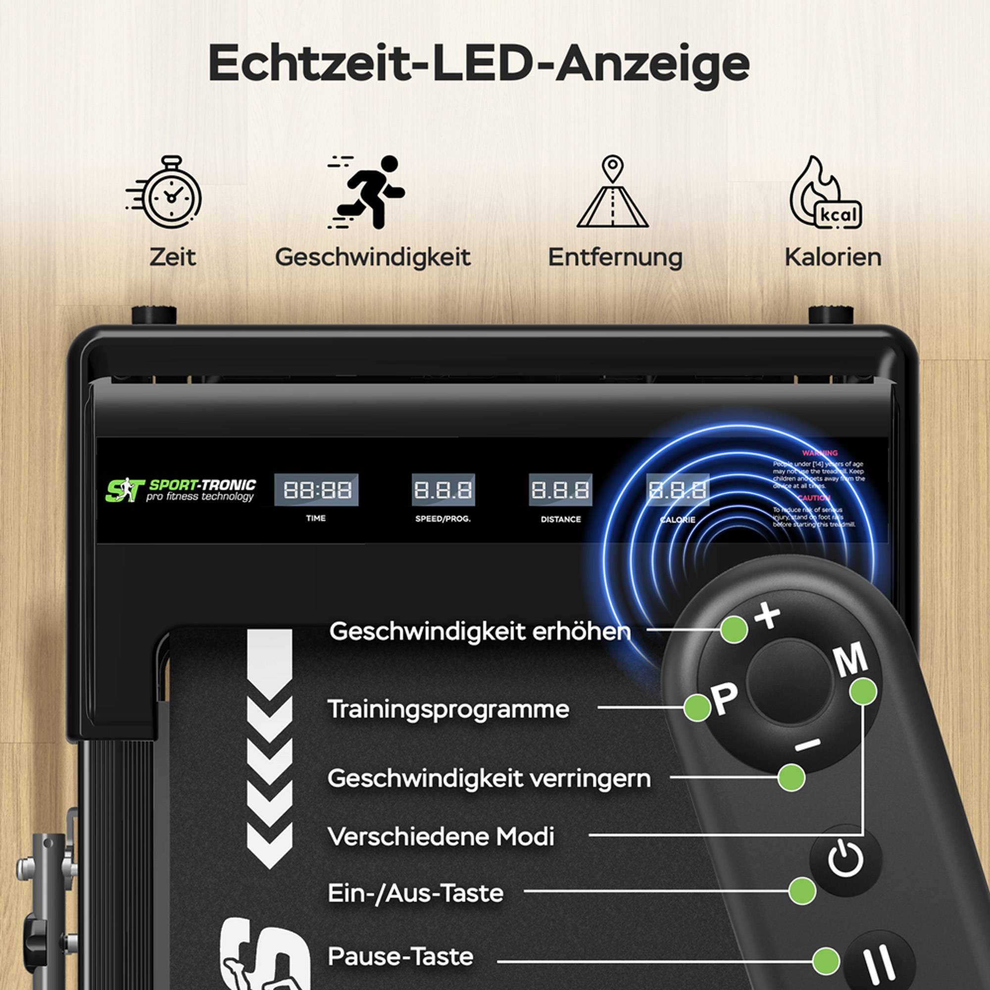 Cardio Laufband & Cardiotrainer bis 10 km/h, 2 Steigungsstufen, 6 Programme, LED-Display & Tablet-Halterung, bis 120 kg, klappbares Walking Pad für