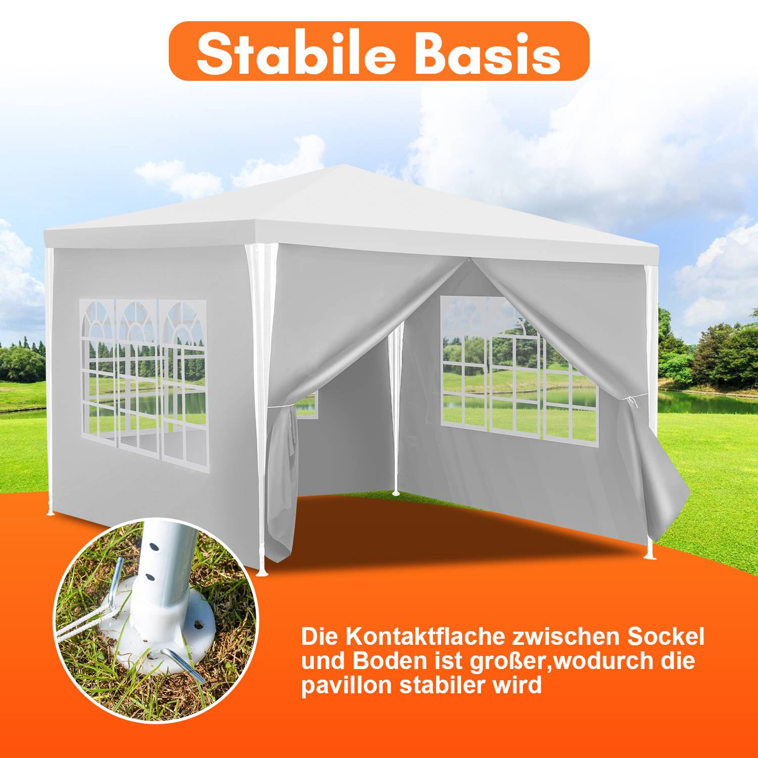 3 x 3 m Garten Pavillon mit 4 Seitenteilen tragbares wasserdichtes Zelt Partyzelt, für Garten Terrasse Feier Party,weiß