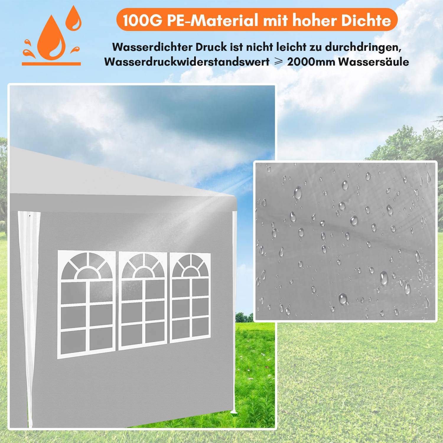 Pavillon 3x6m, Festzelt Gartenzelt Wasserdicht, UV-Schutz, mit 5 Seitenteilen und 1 Eingängen, für Garten Terrasse Feier Party, weiß