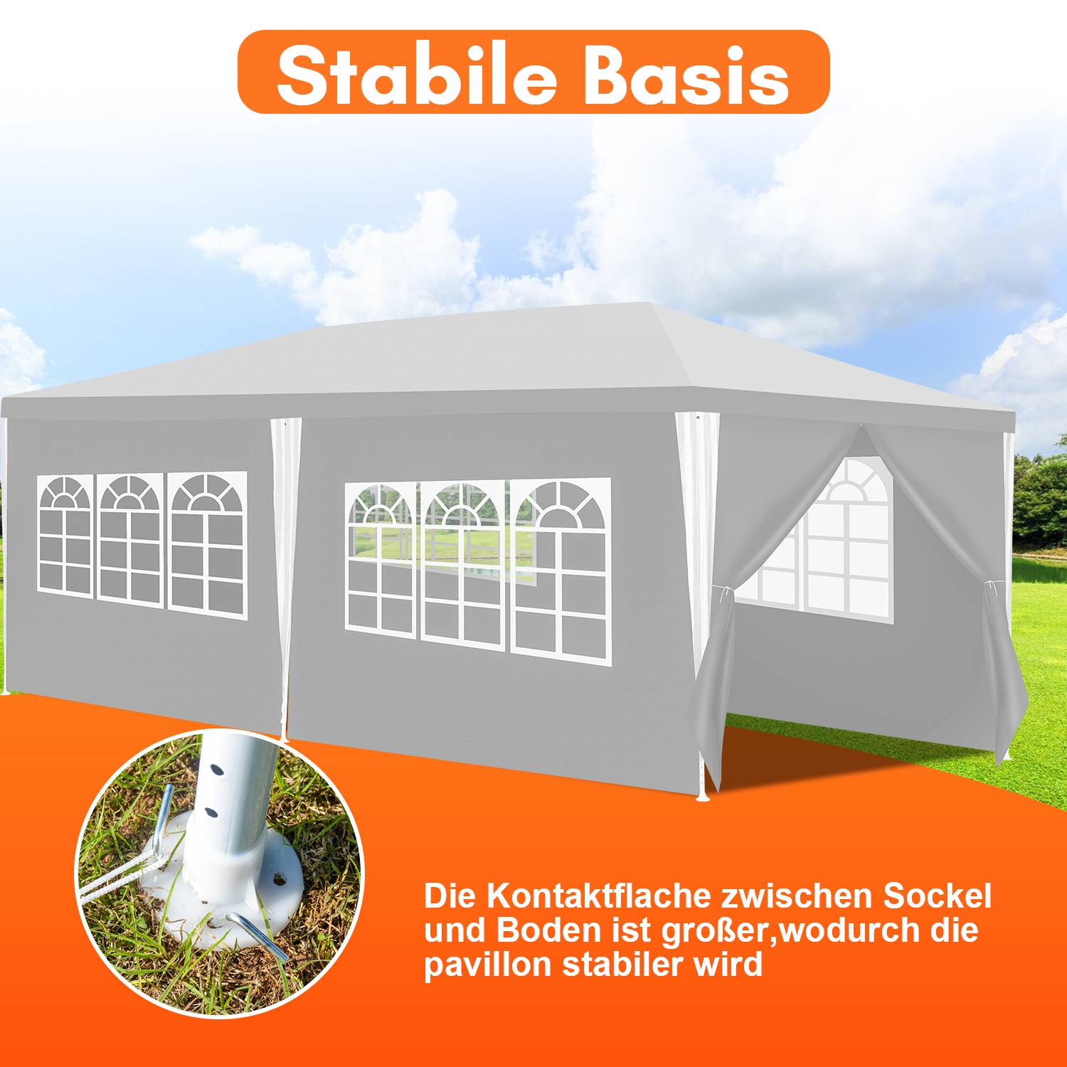 Pavillon 3x6m, Festzelt Gartenzelt Wasserdicht, UV-Schutz, mit 5 Seitenteilen und 1 Eingängen, für Garten Terrasse Feier Party, weiß