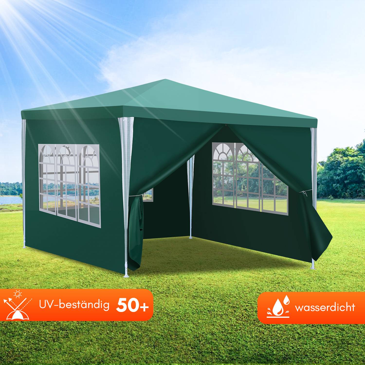 3 x 3 m Garten Pavillon mit 4 Seitenteilen tragbares wasserdichtes Zelt Partyzelt, für Garten Terrasse Feier Party,Grün
