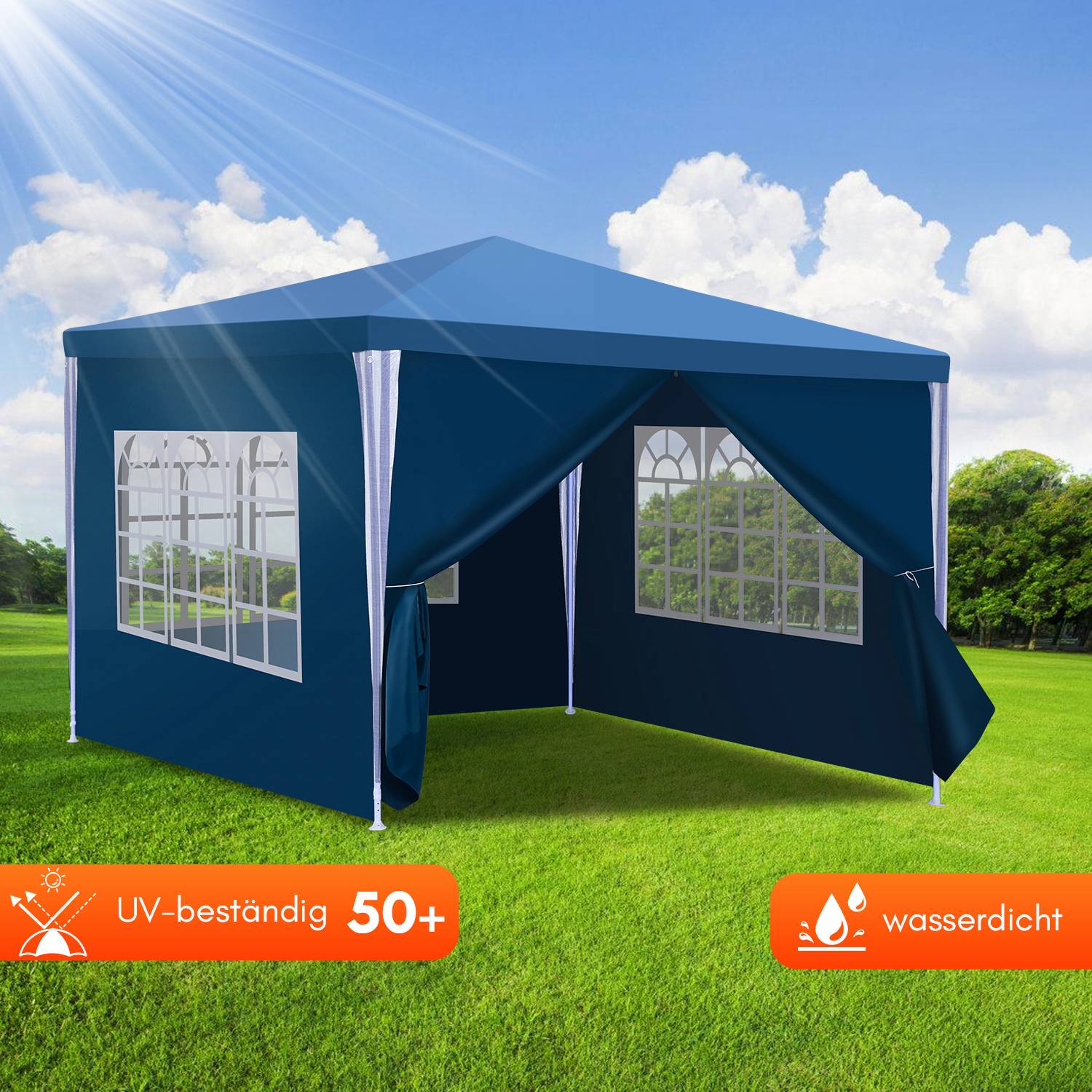 3 x 3 m Garten Pavillon mit 4 Seitenteilen tragbares wasserdichtes Zelt Partyzelt, für Garten Terrasse Feier Party,Blau