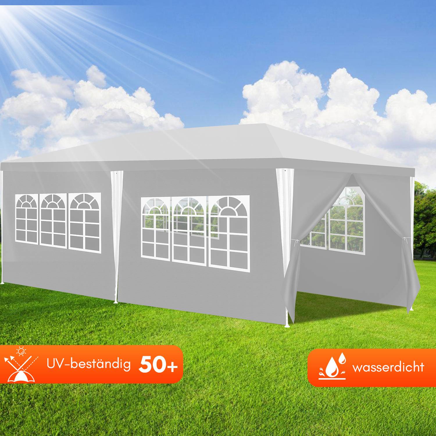 3 x 6 m Garten Pavillon mit 6 Seitenteilen tragbares wasserdichtes Zelt Partyzelt, für Garten Terrasse Feier Party,weiß