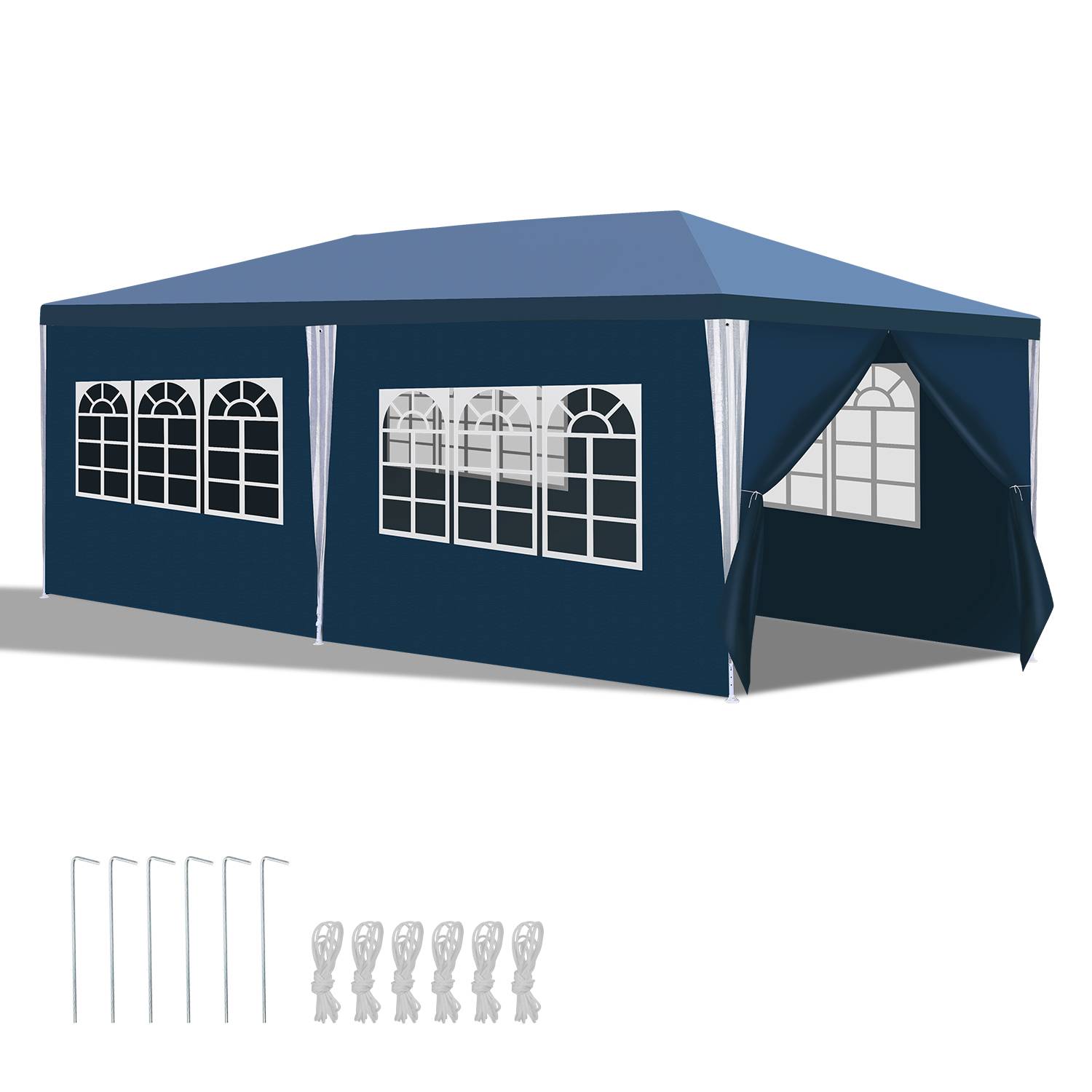 3 x 6 m Garten Pavillon mit 6 Seitenteilen tragbares wasserdichtes Zelt Partyzelt, für Garten Terrasse Feier Party,Blau