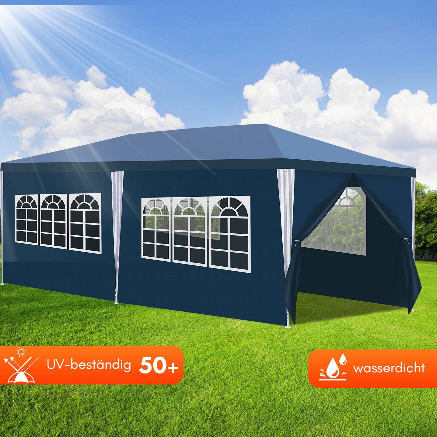 3 x 6 m Garten Pavillon mit 6 Seitenteilen tragbares wasserdichtes Zelt Partyzelt, für Garten Terrasse Feier Party,Blau
