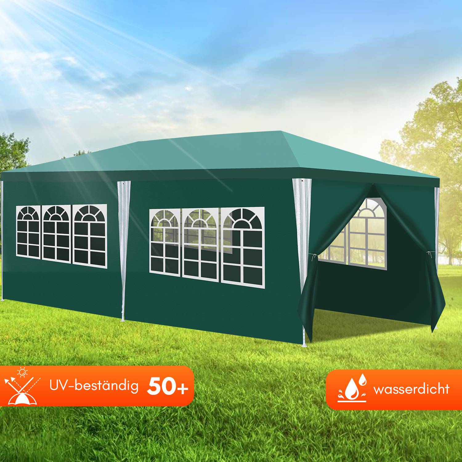 3 x 6 m Garten Pavillon mit 6 Seitenteilen tragbares wasserdichtes Zelt Partyzelt, für Garten Terrasse Feier Party,Grün