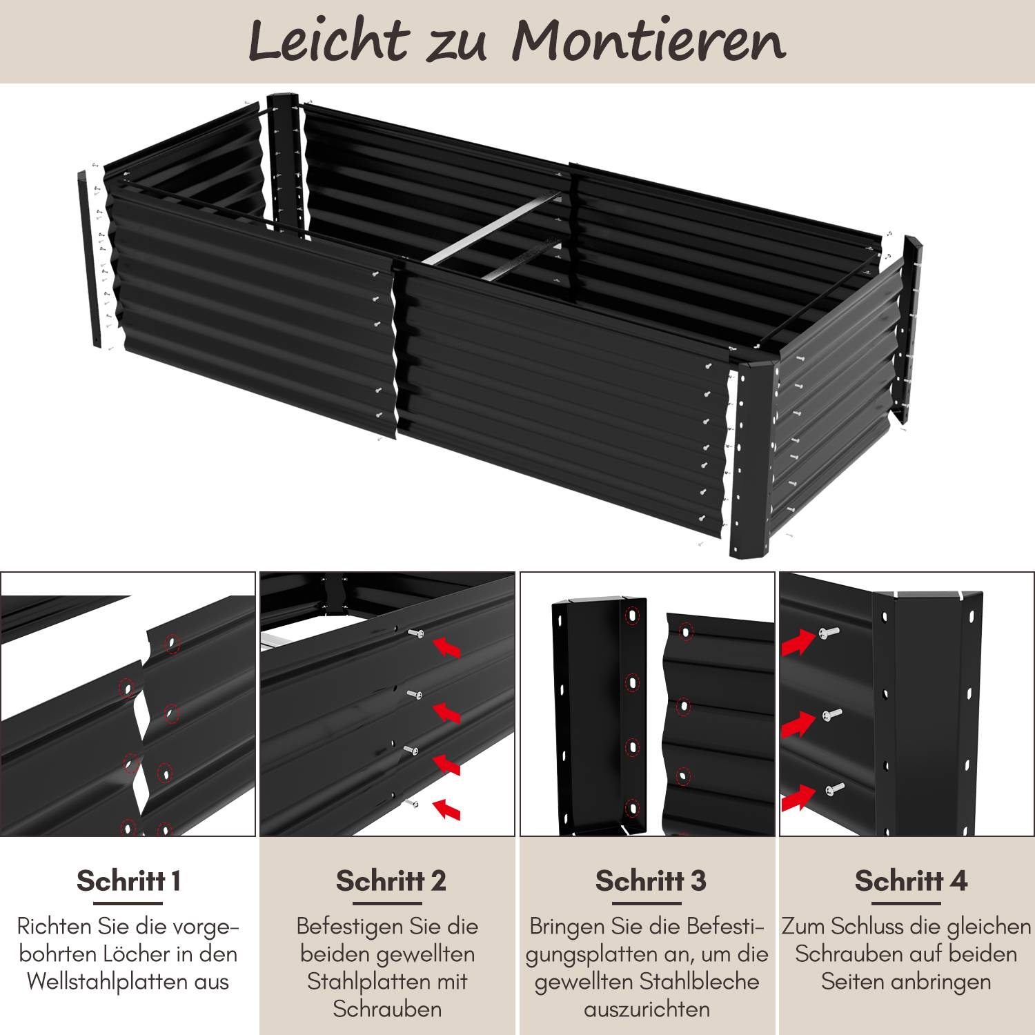 Garten-Hochbeet Schwarz 160x90x30cm Verzinkter Stahl - Beete