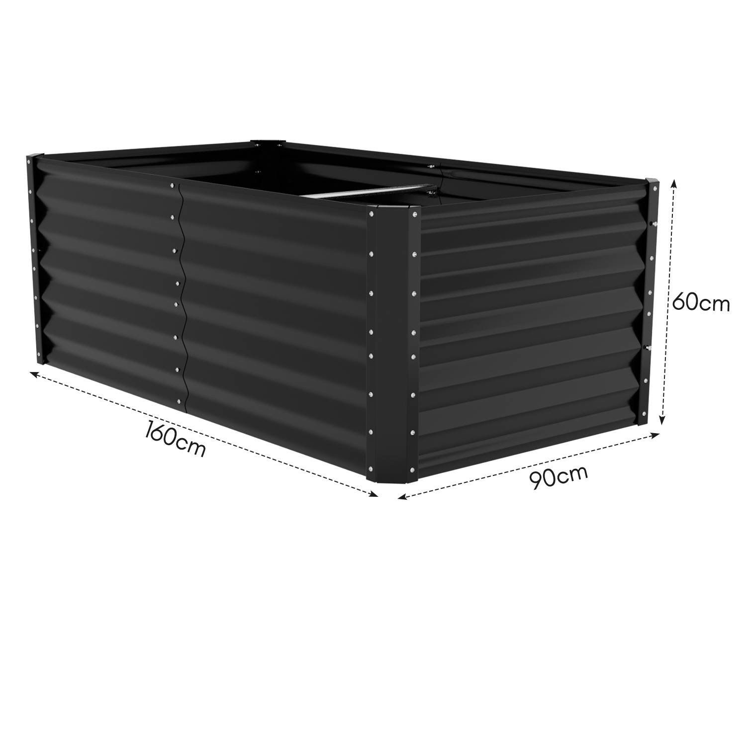 Garten-Hochbeet Schwarz 160x90x60cm Verzinkter Stahl - Beete