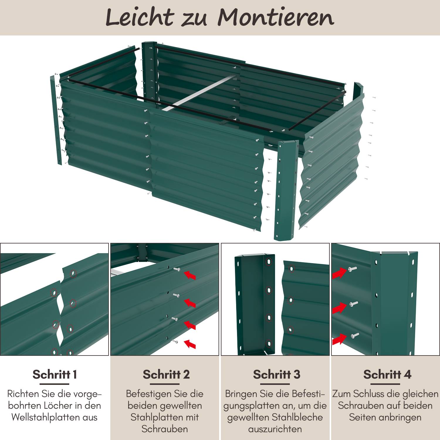 Garten-Hochbeet Grün 240x90x60cm Verzinkter Stahl - Beete