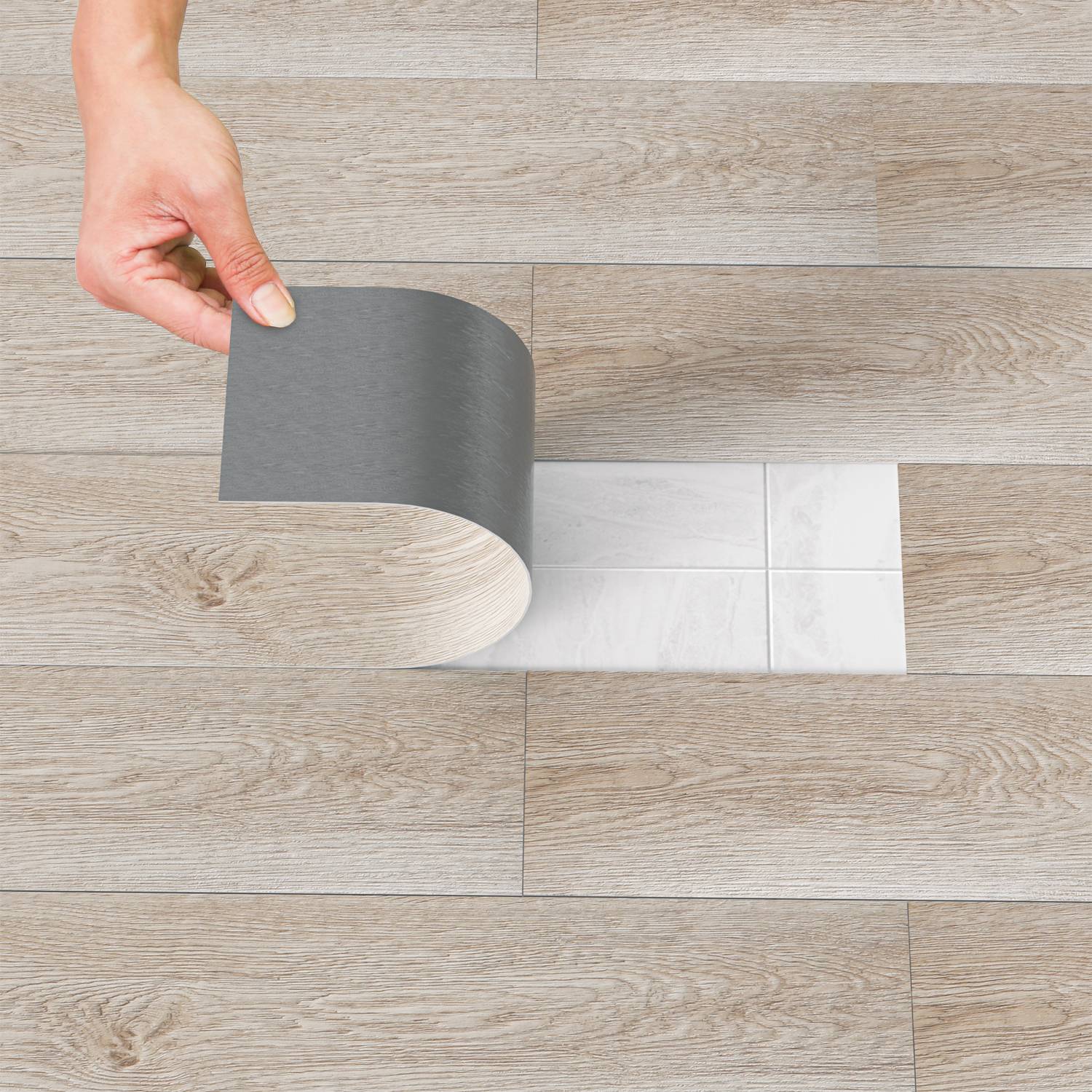 1m² Vinylboden Vinyl Laminat Selbstklebend Dielen Planke PVC Bodenbelag Rutschfest Wasserfest 7 Stück Vinyl-Dielen Holzmaserung Dielen (Hellgrau)