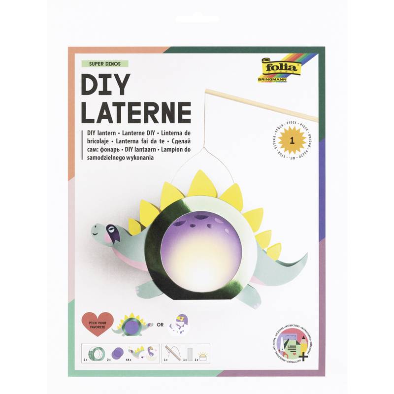 folia Laternen-Bastelset SUPER DINOS, metallic-grün