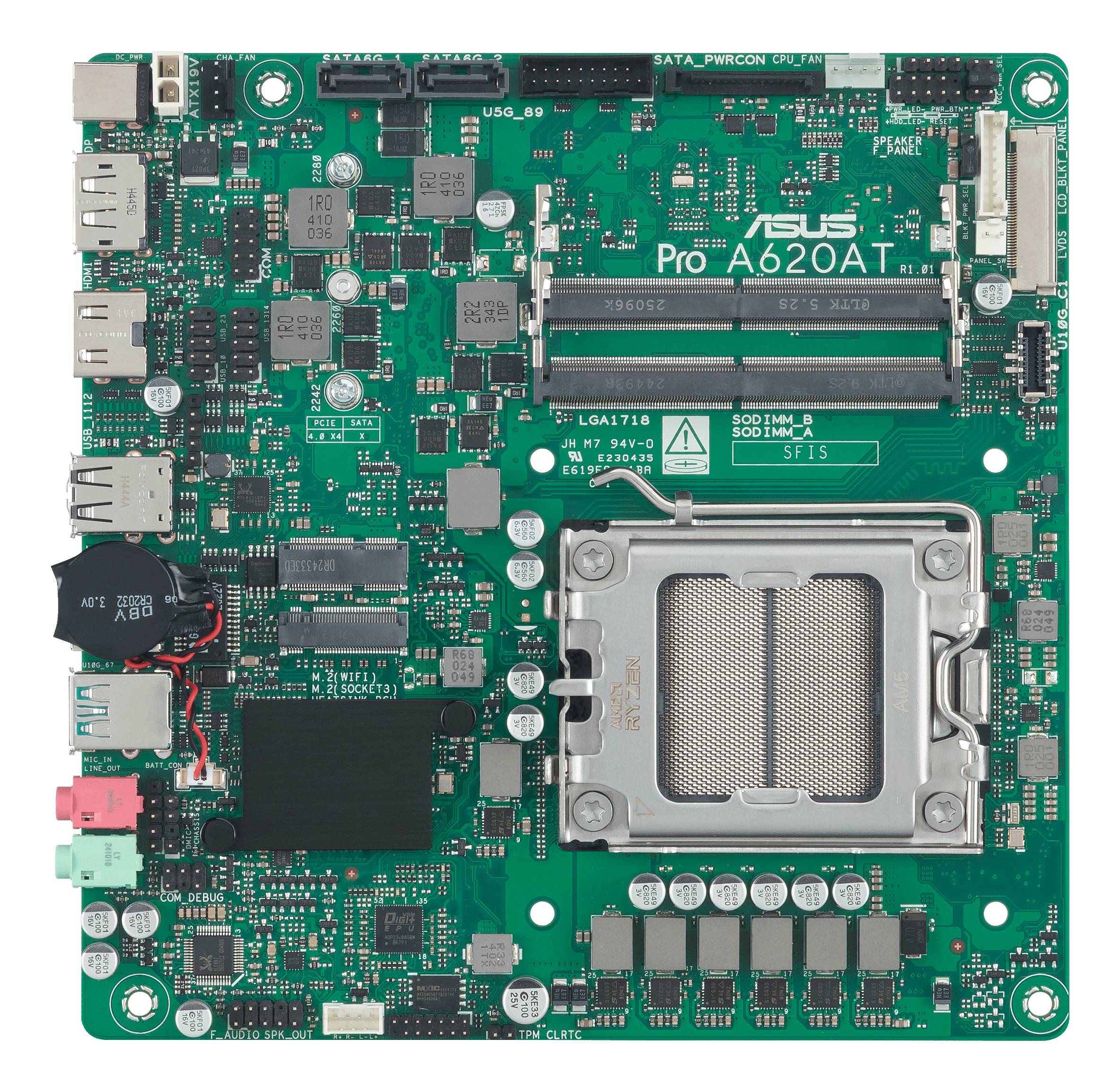 ASUS PRO A620AT-CSM - Motherboard - Mini-ITX - Socket AM5 - AMD A620A Chipsatz - USB-C 3.2 Gen2, USB 3.2 Gen 2, USB 3.2 Gen 1 - Gigabit LAN