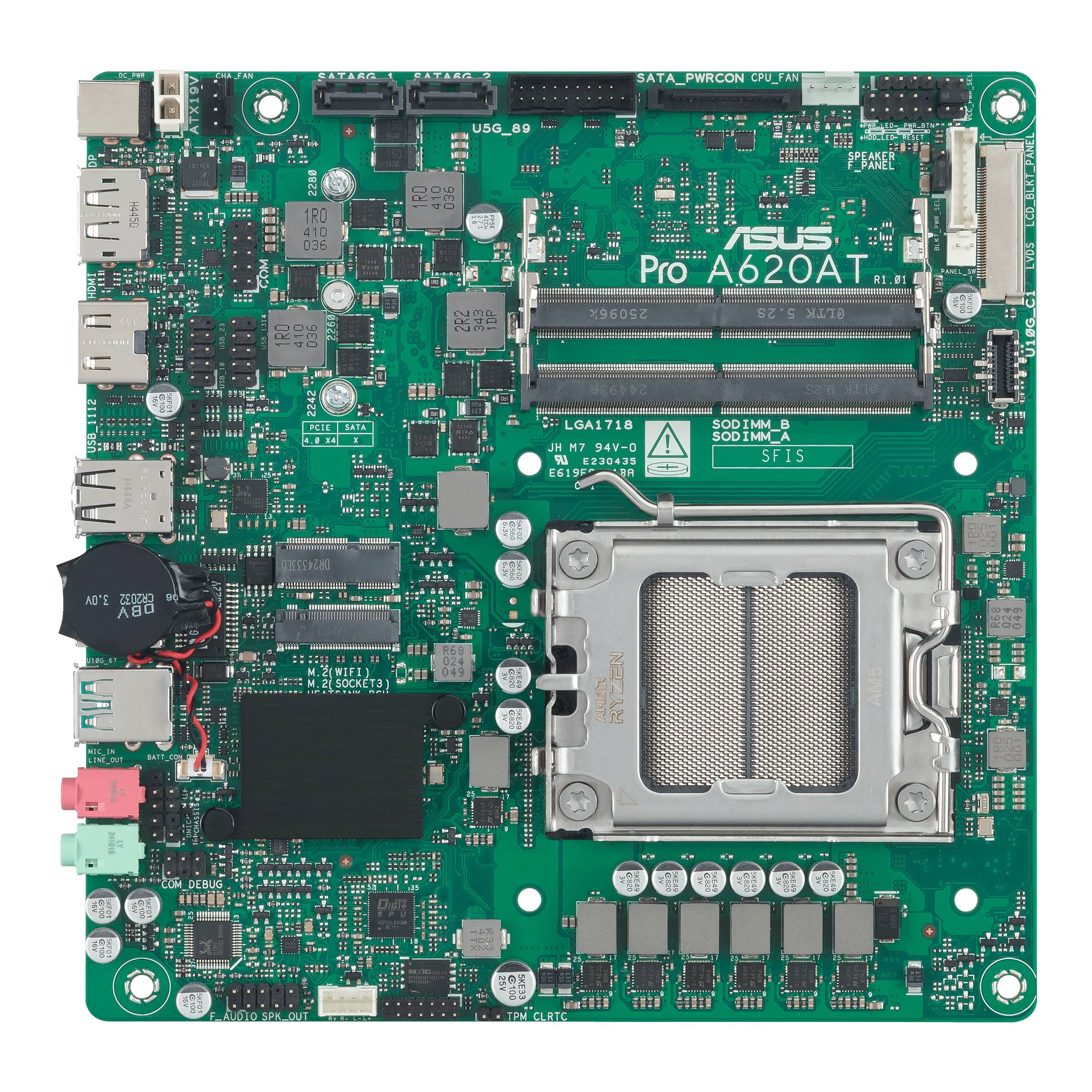 ASUS PRO A620AT-CSM - Motherboard - Mini-ITX - Socket AM5 - AMD A620A Chipsatz - USB-C 3.2 Gen2, USB 3.2 Gen 2, USB 3.2 Gen 1 - Gigabit LAN
