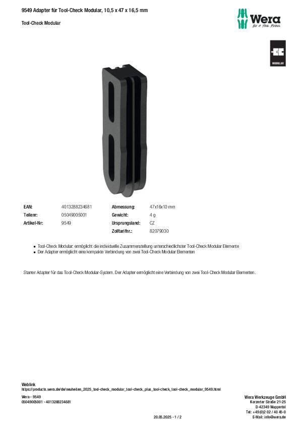 Adapter 9549 f.f.Tool-Check Modular WERA