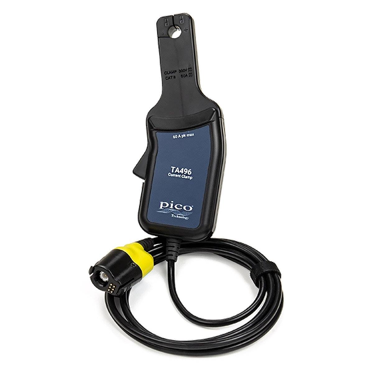 Eine tragbare Stromzange mit Kabel und Stecker, die zur Strommessung verwendet wird, mit der Bezeichnung „TA496