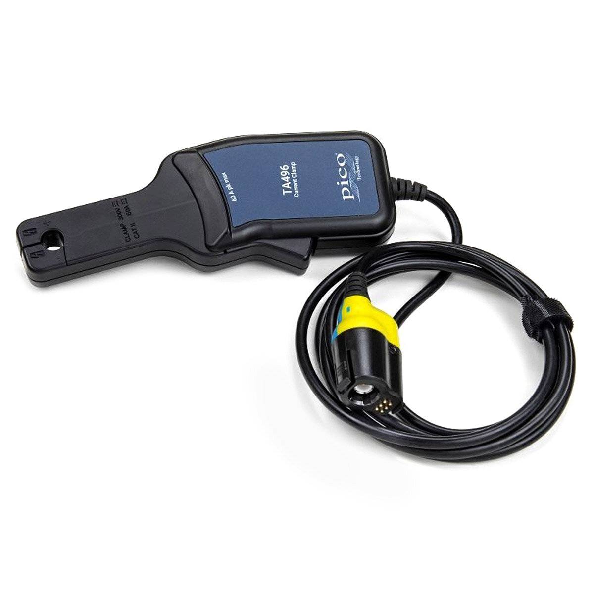 Pico TA189 Stromzangensonde mit blauem und schwarzem Gehäuse, abnehmbarer runder Stecker mit gelber Markierung, aufgerolltes schwarzes Kabel.