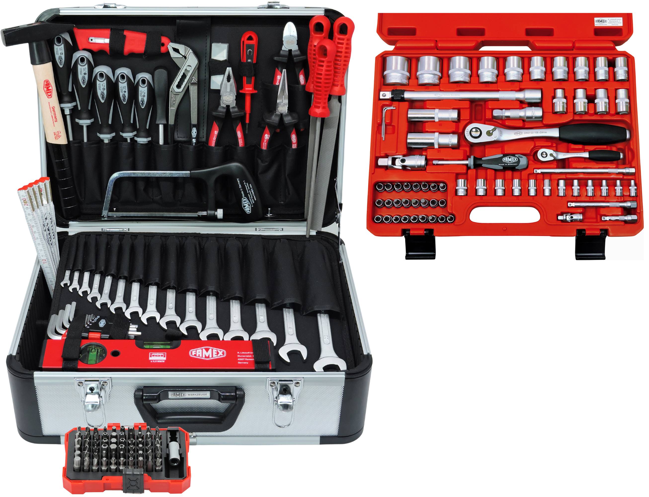 FAMEX 729-17 Werkzeugkoffer PROFESSIONAL, 175-tlg., Komplett Set mit Werkzeug Satz und Steckschlüsselsatz