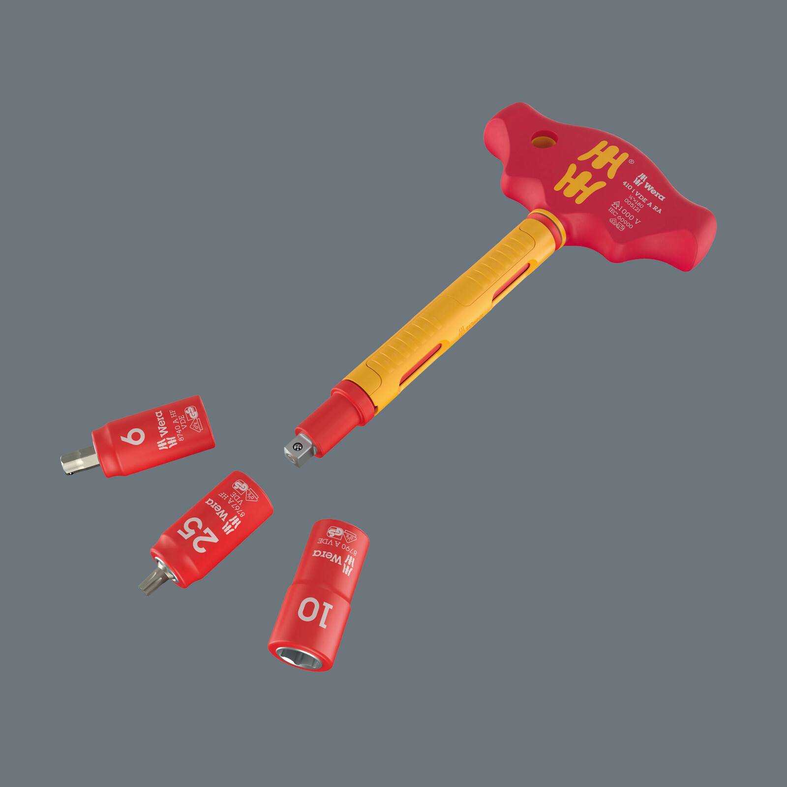 Wera 410 i VDE A RA Quergriff-Adapterratschenschraubendreher isoliert für 1/4" Steckschlüsseleinsätze