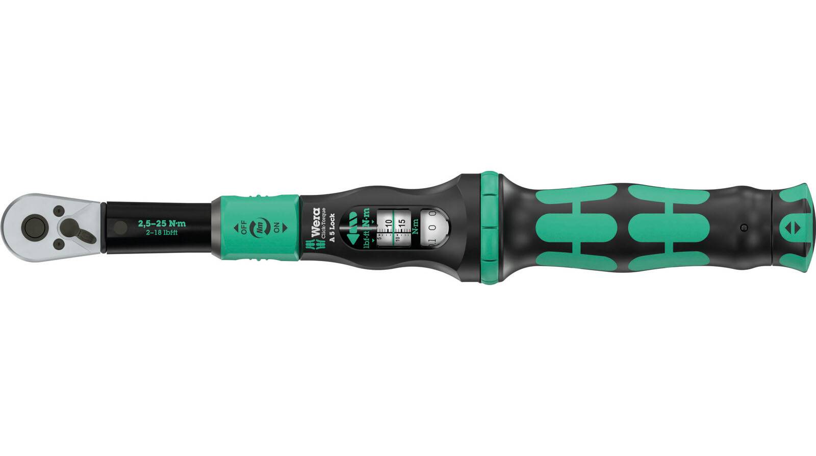 Wera Drehmomentschlüssel Click-Torque Lock A5 Rechtsanzug 2,5-25 Nm mit 1/4" Zoll Vierkant-Aufnahme