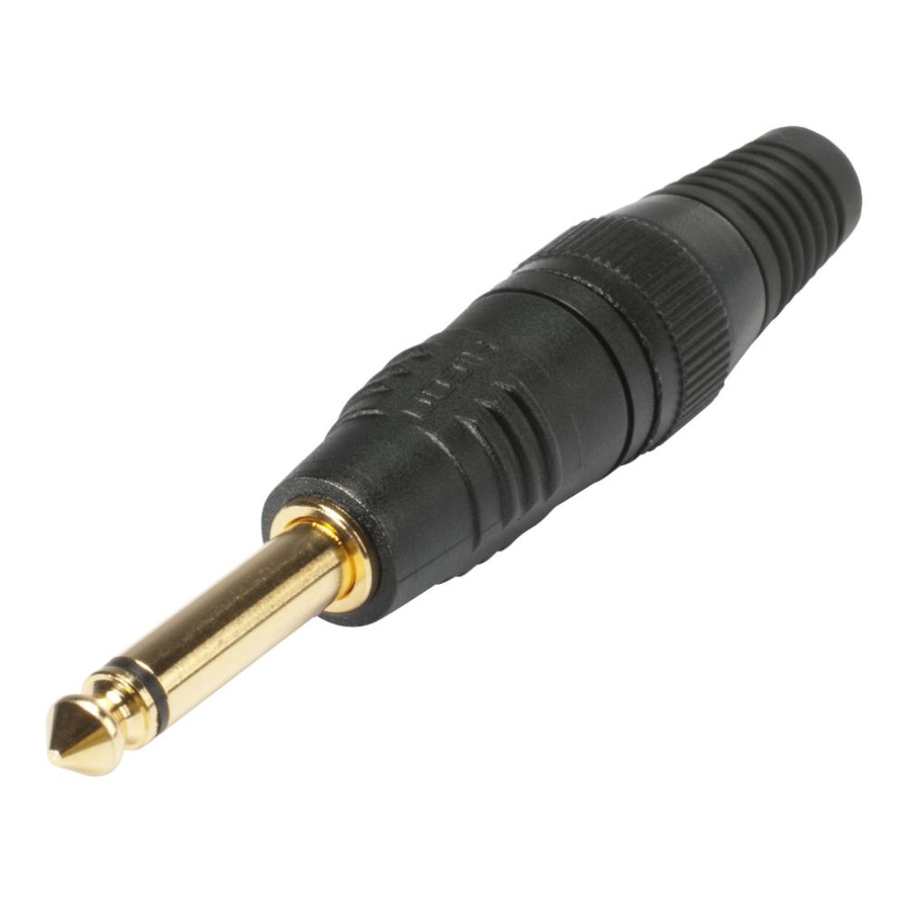 HICON Klinke (6,3mm) 2-pol Metall-Löttechnik-Stecker, Pin vergoldet, gerade, schwarz