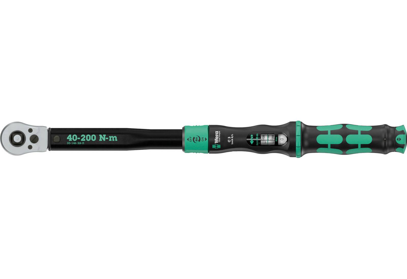 Wera Drehmomentschlüssel Click-Torque Lock C3 R/L mit Recht-/Linksanzug 40-200 Nm mit 1/2" Zoll Vierkant-Aufnahme