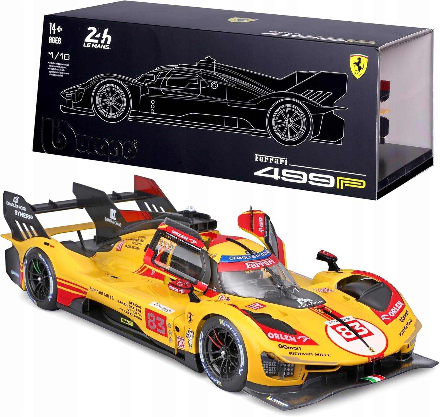 Bburago 18-16313 Ferrari 499P LMH #83 Modellauto 1:18 Le Mans 2024 Sammlermodell