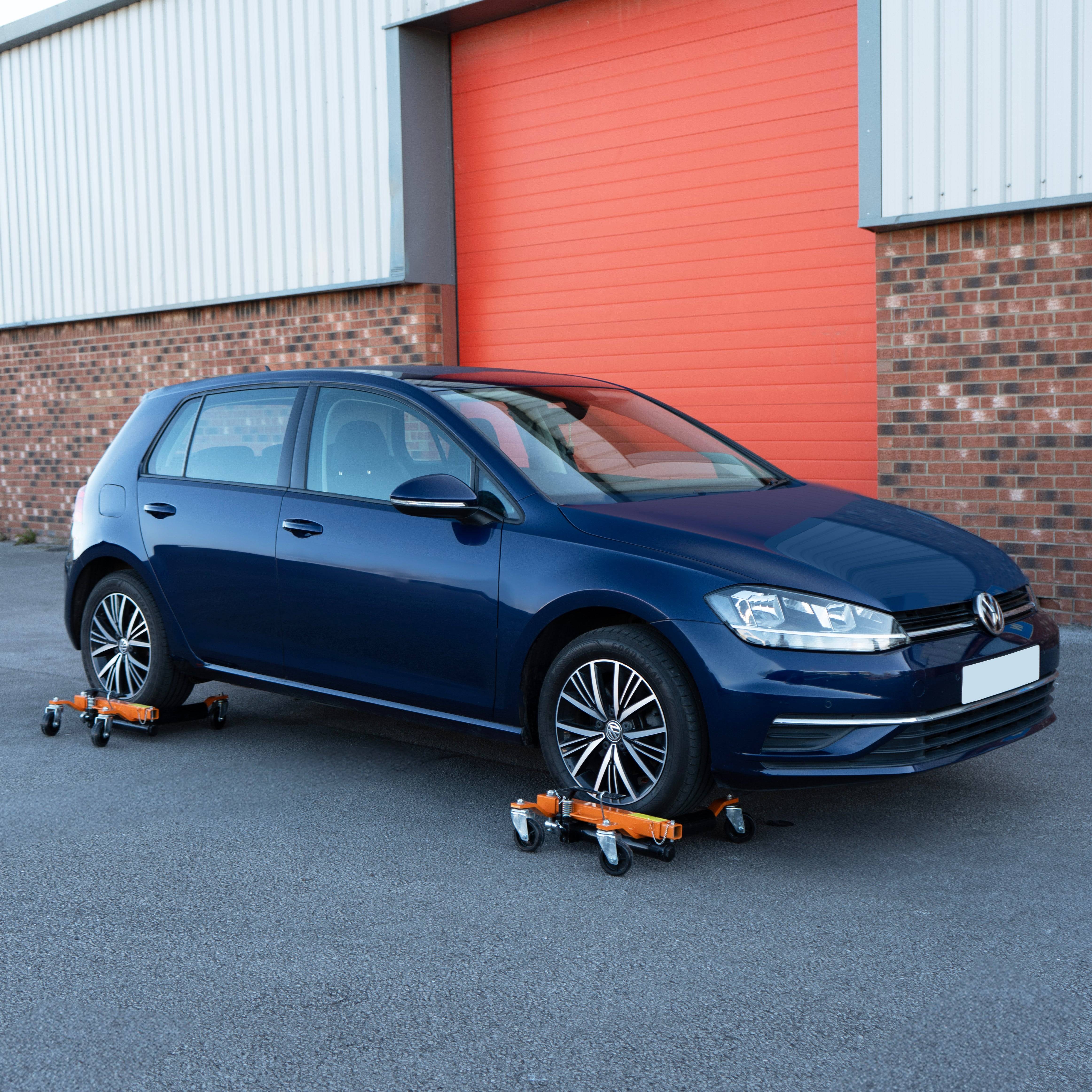 Fahrzeug-Positionierungsschlitten x 4 Hydraulische Auto-Dolly Set I 4 Schwerlast-Hebewagen Transportwagen mit Fußpedal 12" Hubbereich Reifen bis zu