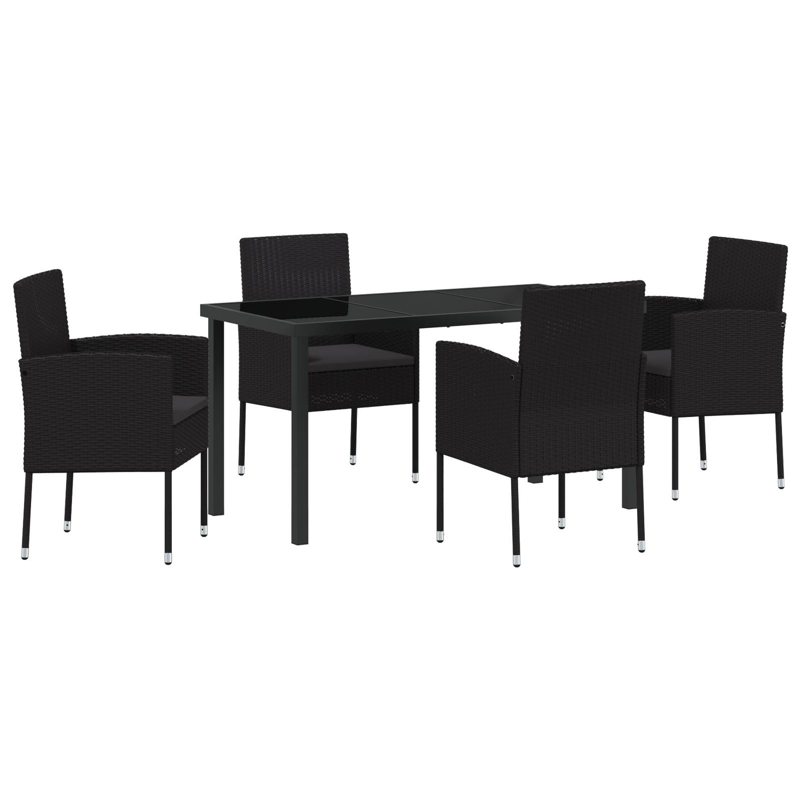 vidaXL 5-teiliges Garten-Ess-Set mit Kissen Schwarz Poly-Rattan