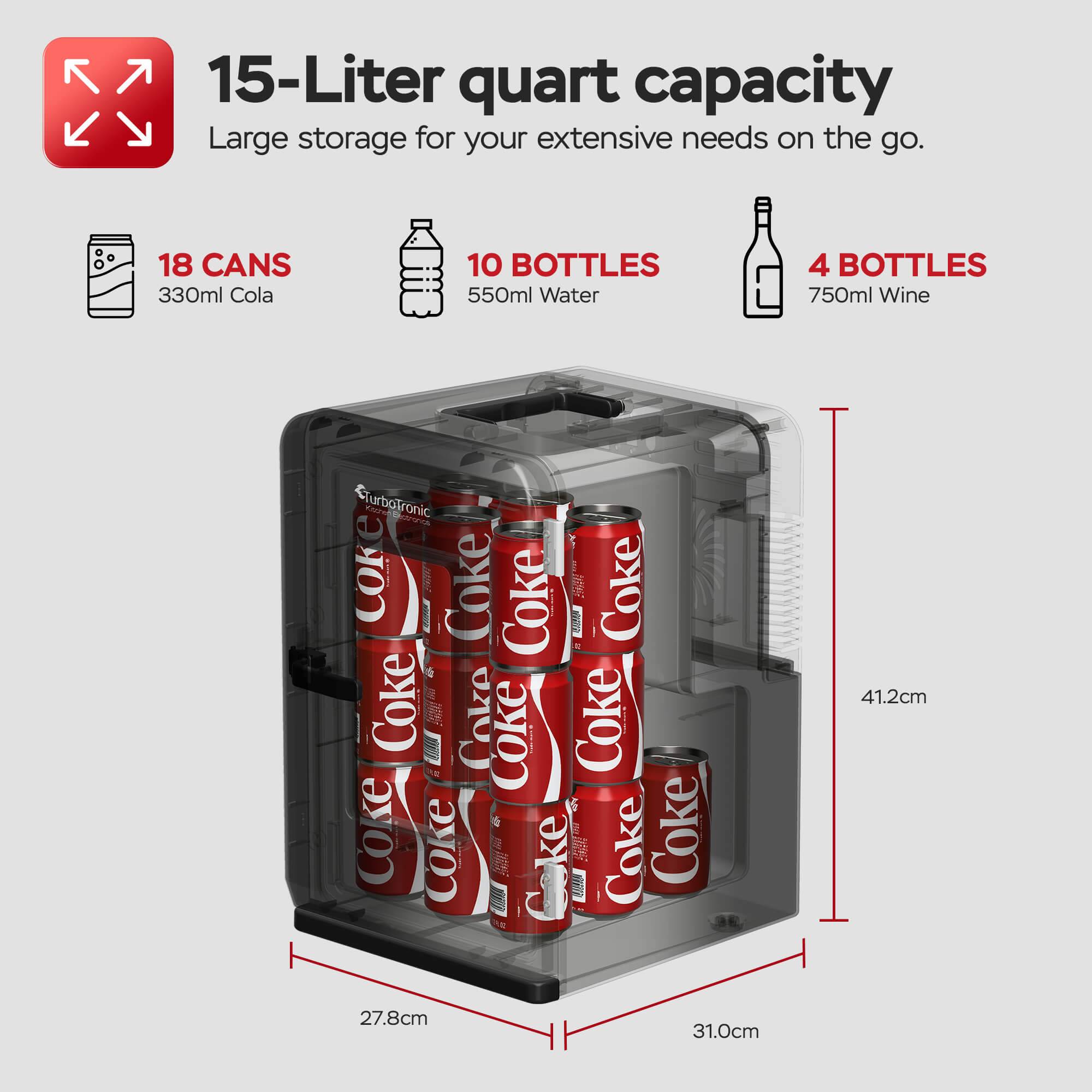 TurboTronic 2in1 Mini Kühlschrank Kühlbox 15 L Kühl & Heizfunktion tragbarer AC DC 220-240V/12V Steckdose und Zigarettenanzünder Warmhaltebox Ther