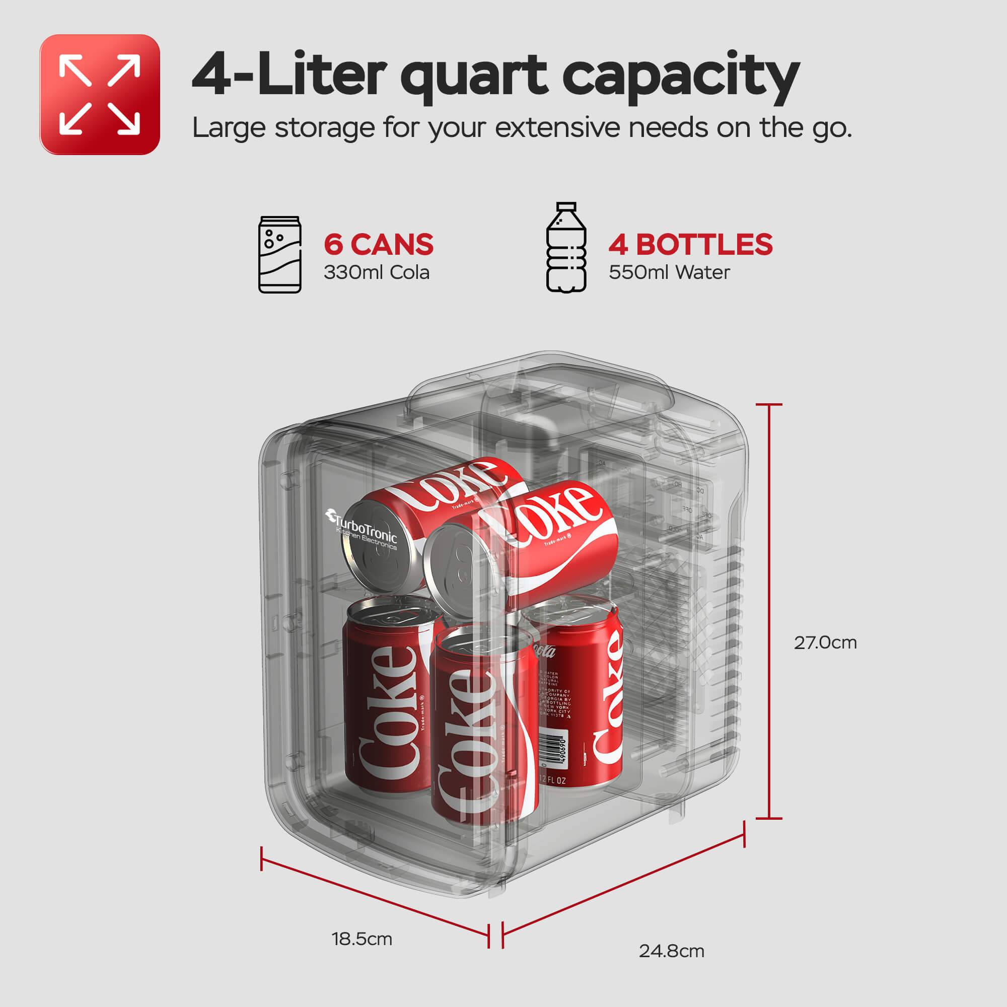 TurboTronic 2in1 Mini Kühlschrank Kühlbox 4 L Kühl & Heizfunktion tragbarer AC DC 220-240V/12V Steckdose und Zigarettenanzünder Warmhaltebox Therm