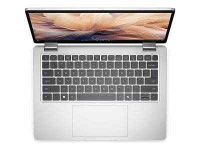 Laptop mit schwarzer Tastatur und Bildschirm, auf dem ein unscharfer abstrakter Hintergrund angezeigt wird.