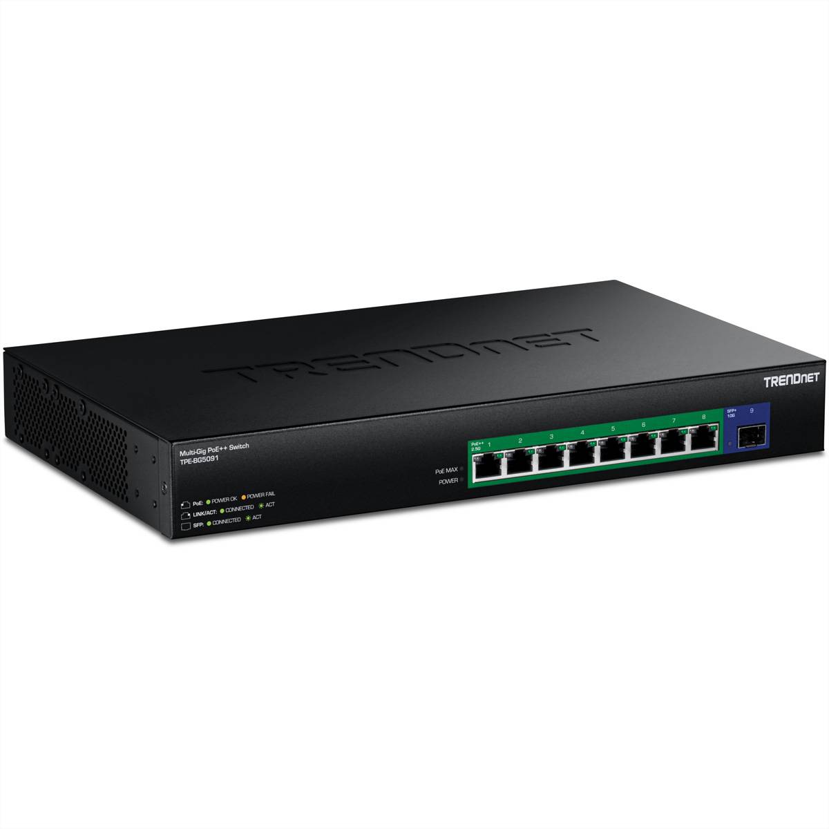 TRENDnet TPE-BG5091 9-Port Switch 480W 2.5G Power PoE++ Switch mit 10G SFP+