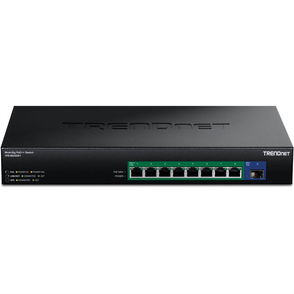 TRENDnet TPE-BG5091 9-Port Switch 480W 2.5G Power PoE++ Switch mit 10G SFP+