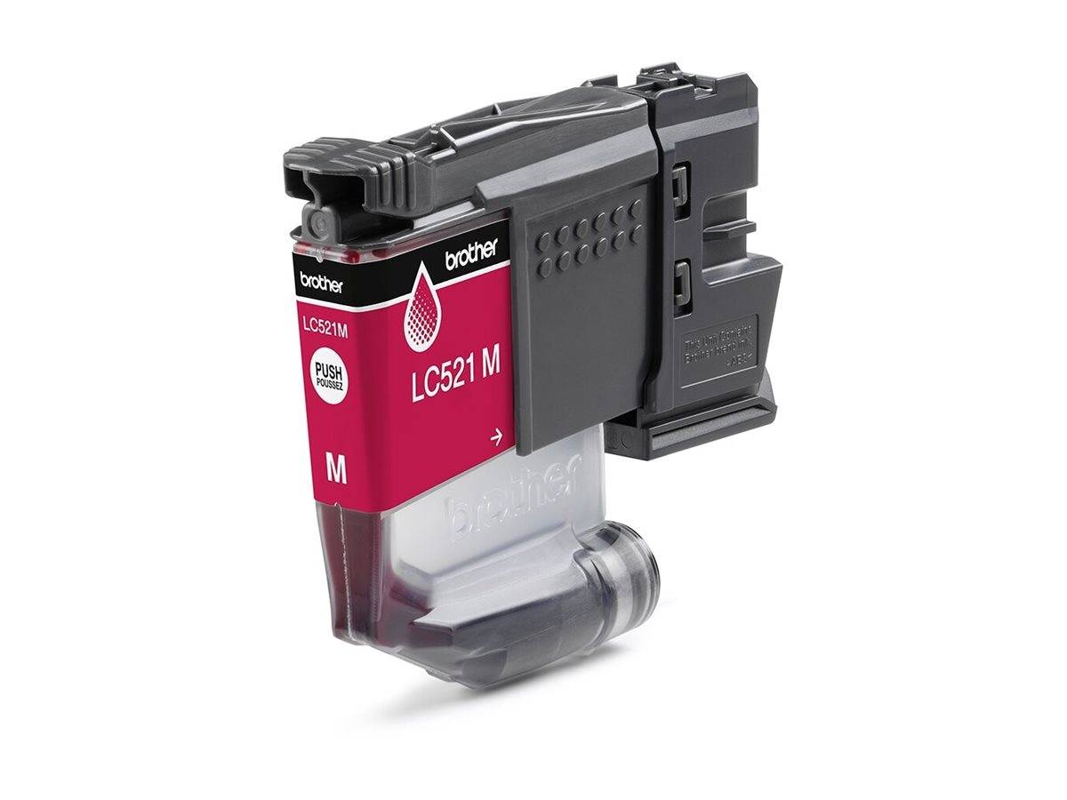 Brother LC521M Magenta-Tintenpatrone auf weißem Hintergrund dargestellt.