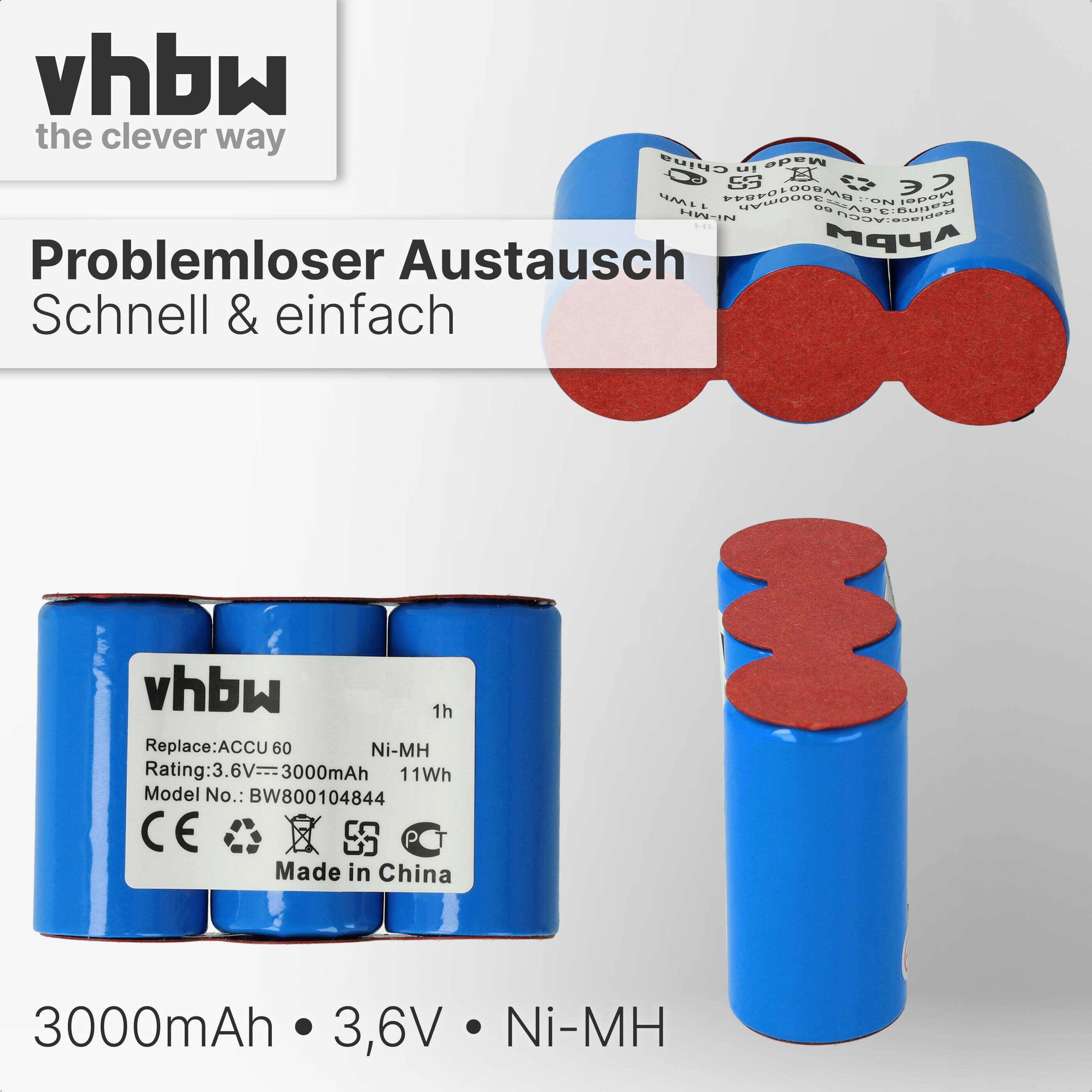 vhbw Akku kompatibel mit Gardena Rasenkantenschere Accu 45 (8808), Accu 60 (8800, 8810), Wolf RV-E6 7084889, Garne Vario RV-E6 - (NiMH, 3000mAh