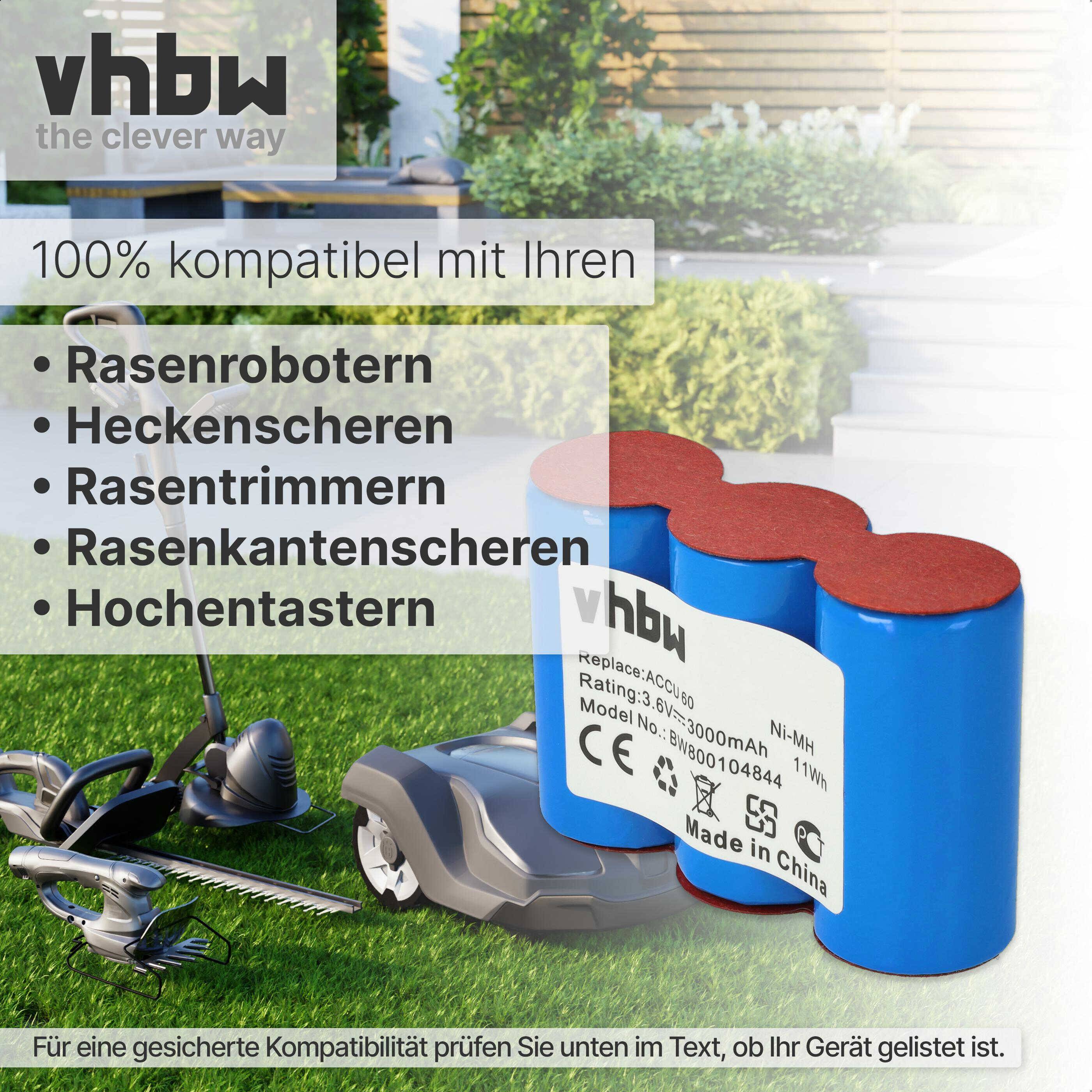 vhbw Akku Ersatz für Wolf RV-E6 für Grasschere, Strauchschere (3000mAh 3,6V NiMH)