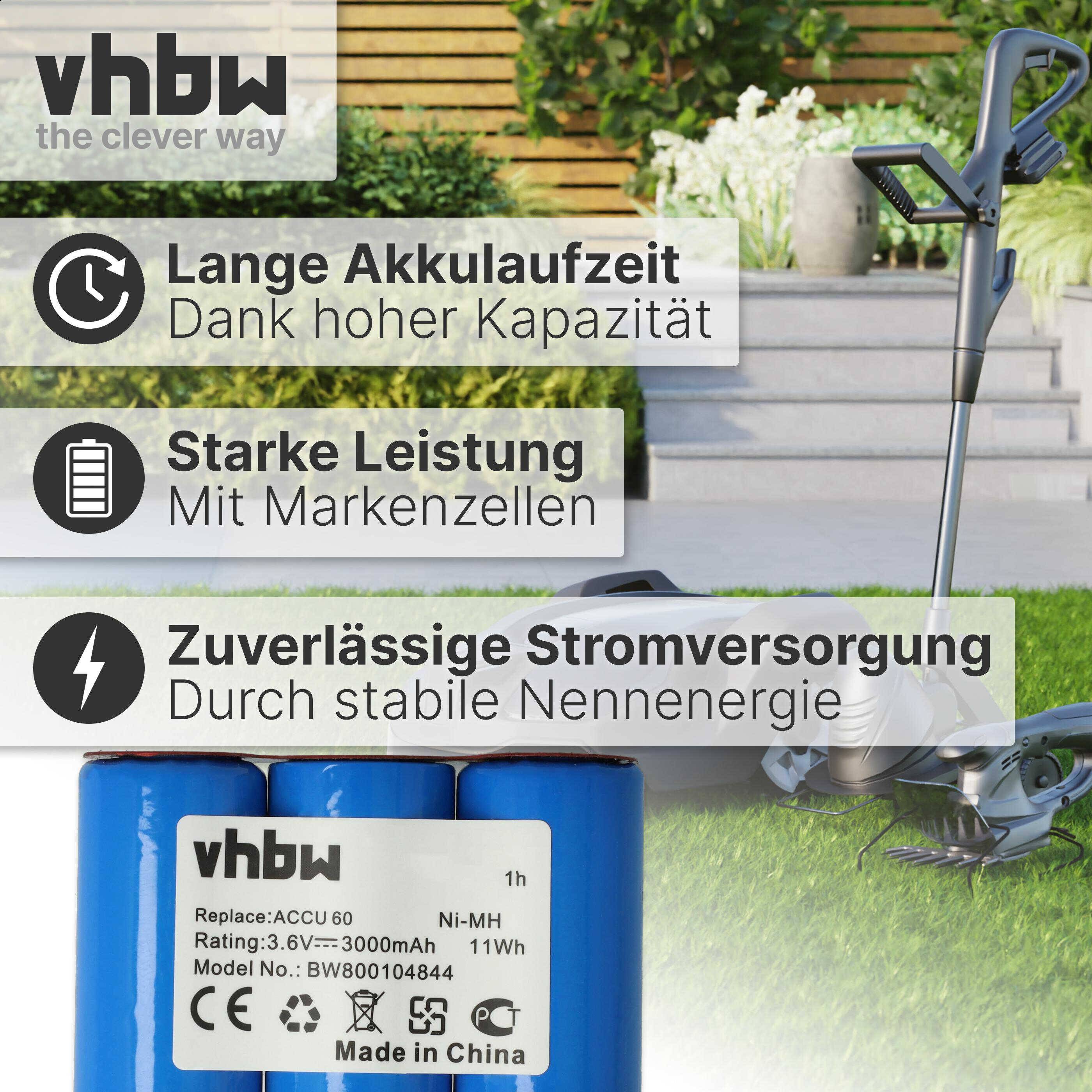 vhbw Akku Ersatz für Gardena Accu 60 (8800-00.630.00) für Grasschere, Strauchschere (3000mAh 3,6V NiMH)