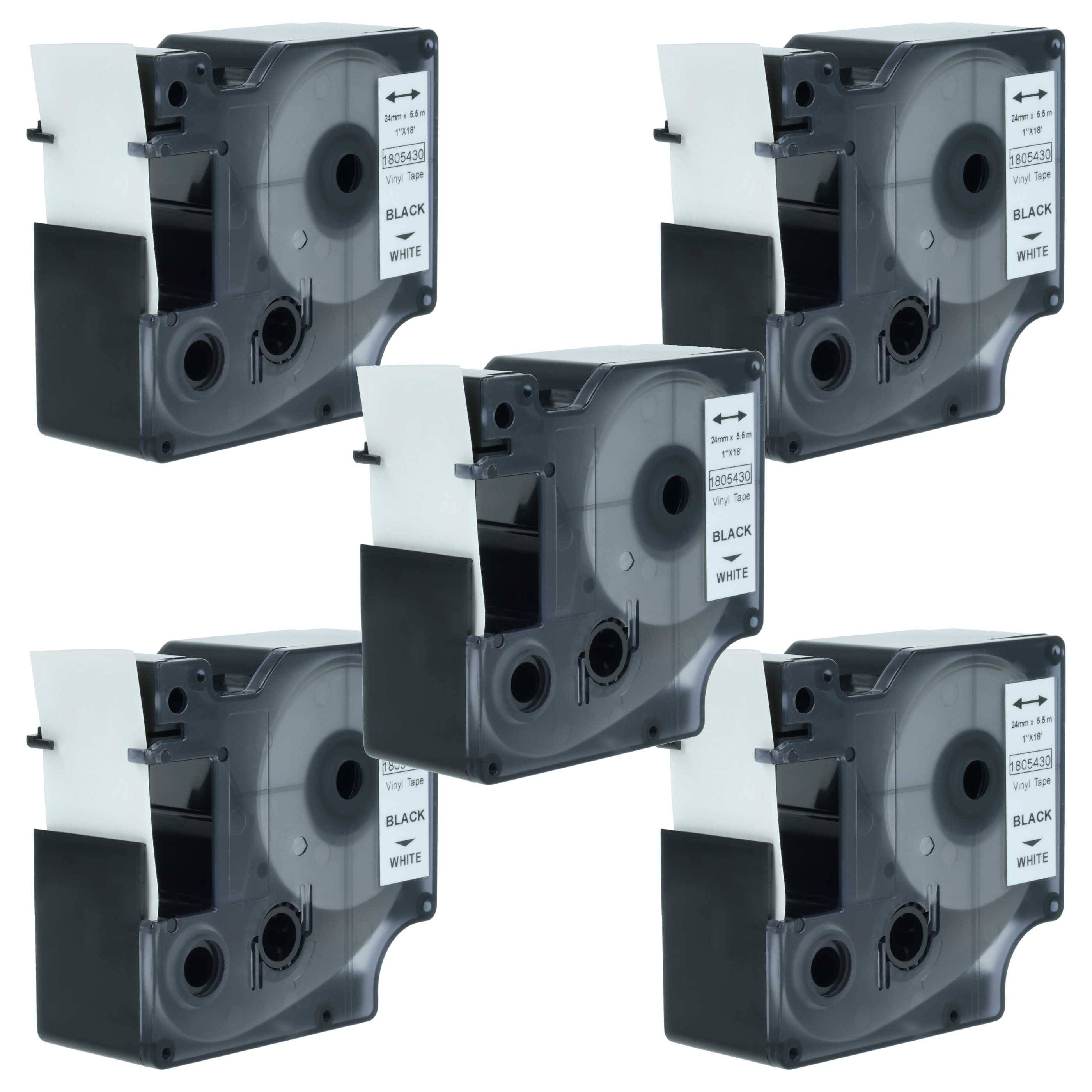 vhbw 5x Schriftband-Kassette kompatibel mit 3M PL300, PL100, PL200 Etiketten-Drucker 5,5m x 24mm Schwarz auf Weiß, Vinyl