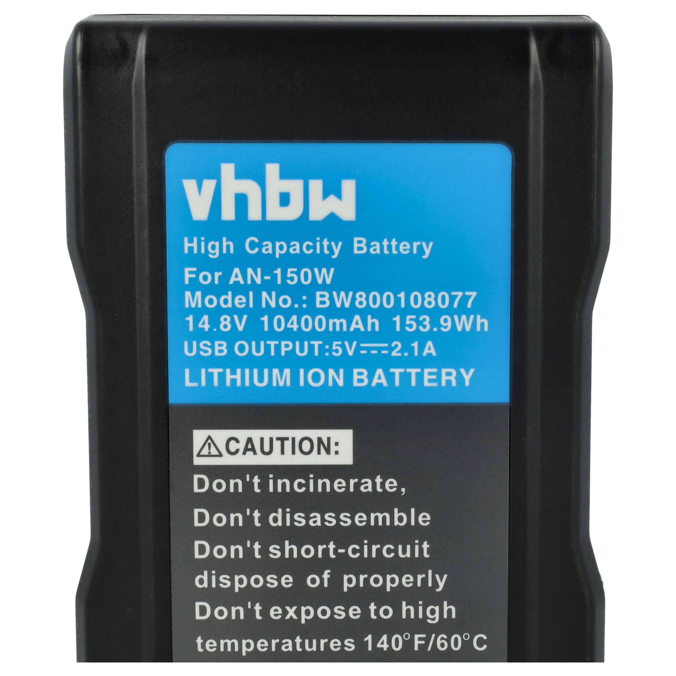 vhbw Hochleistungs-Lithium-Ionen-Akku für AN-150W, 14,8V 10400mAh, mit Warnhinweis und USB-Ausgang 5V 2,1A.