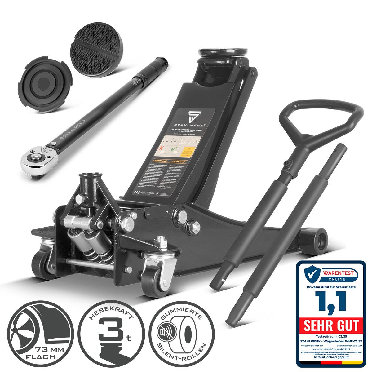 STAHLWERK Reifenwechsel Set Wagenheber WHB-73 ST, Drehmomentschlüssel TW-210 ST