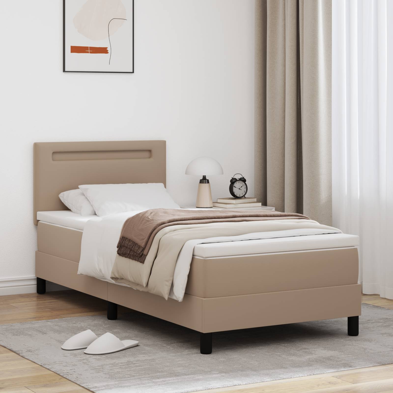 vidaXL Boxspringbett mit Matratze in Cappuccino, 100 x 200 cm, Kunstleder