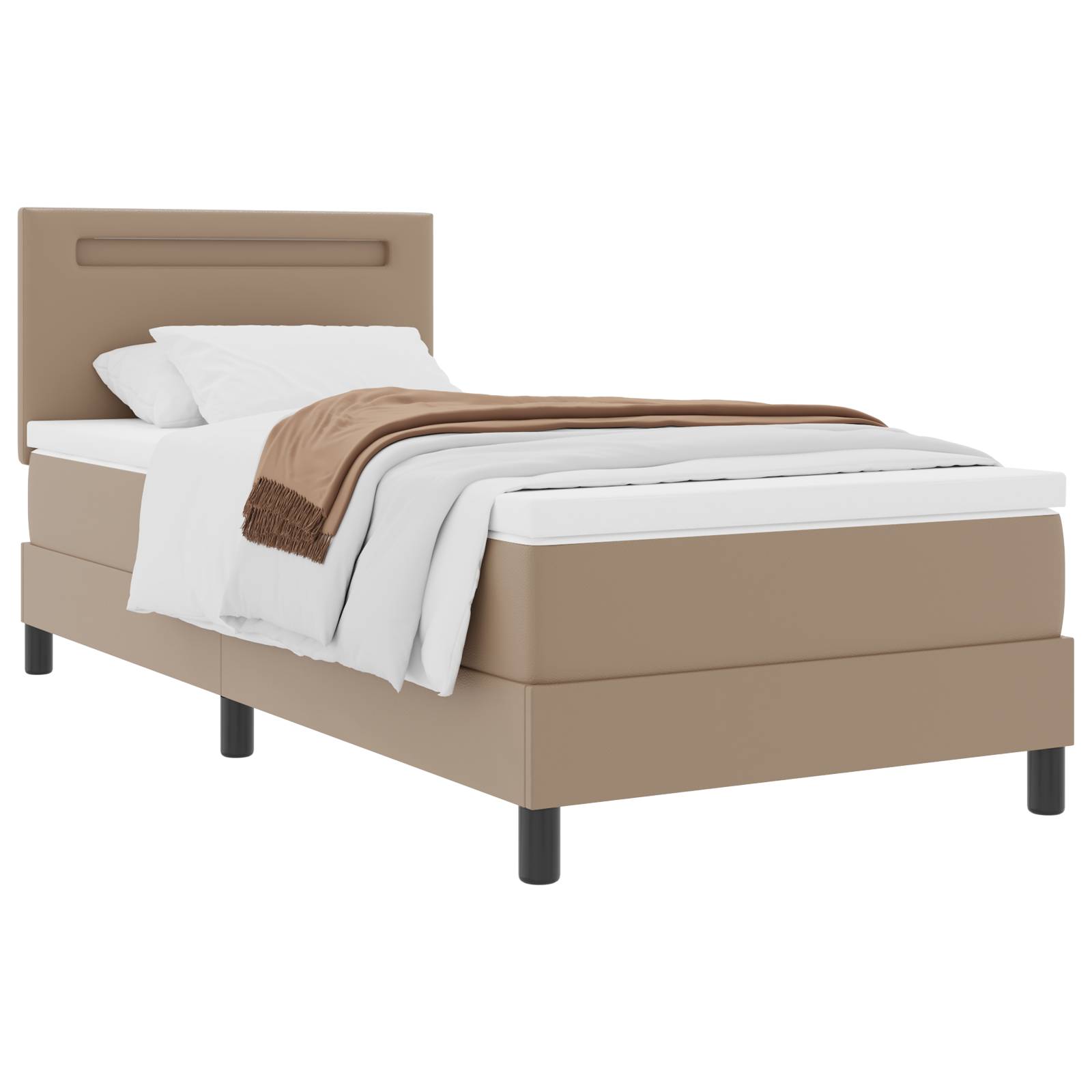 vidaXL Boxspringbett mit Matratze in Cappuccino, 100 x 200 cm, Kunstleder