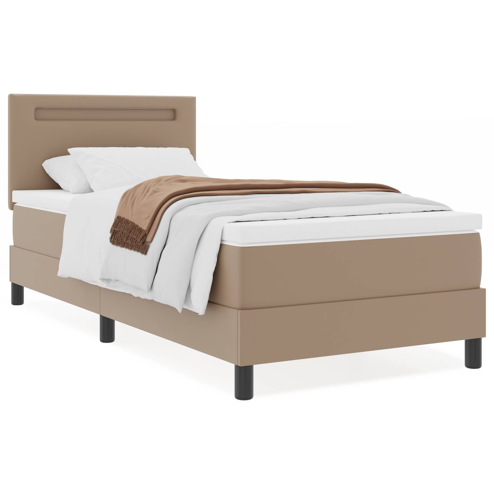 vidaXL Boxspringbett mit Matratze in Cappuccino, 100 x 200 cm, Kunstleder