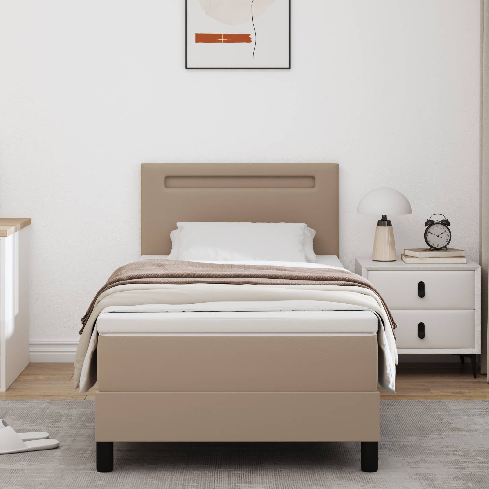 vidaXL Boxspringbett mit Matratze in Cappuccino, 100 x 200 cm, Kunstleder