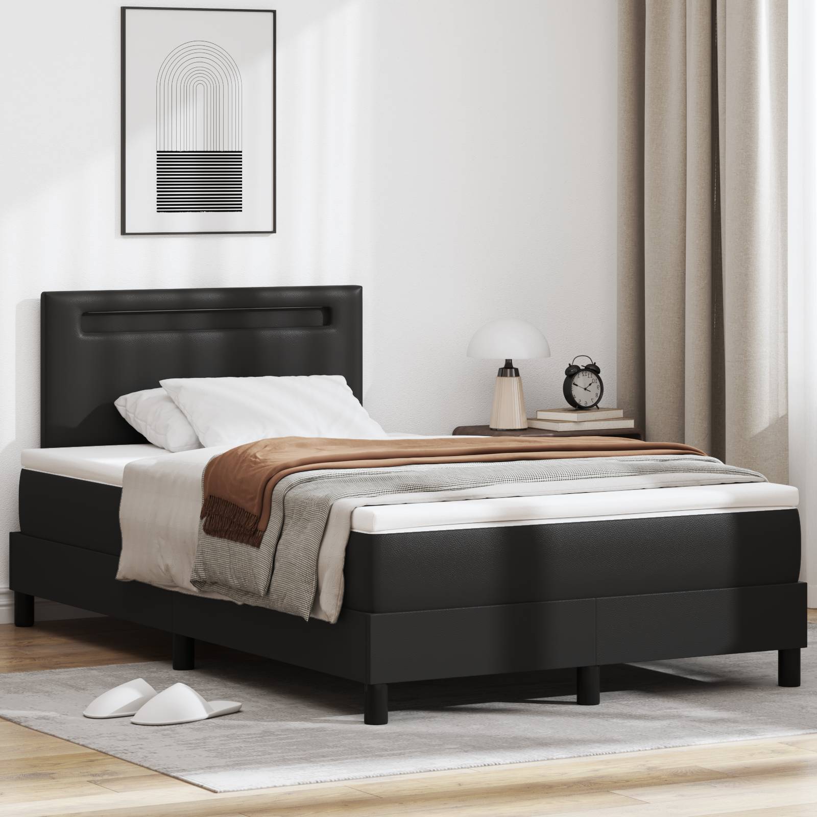 vidaXL Boxspringbett mit Matratze in Schwarz - Kleines Doppelbett, Kunstleder