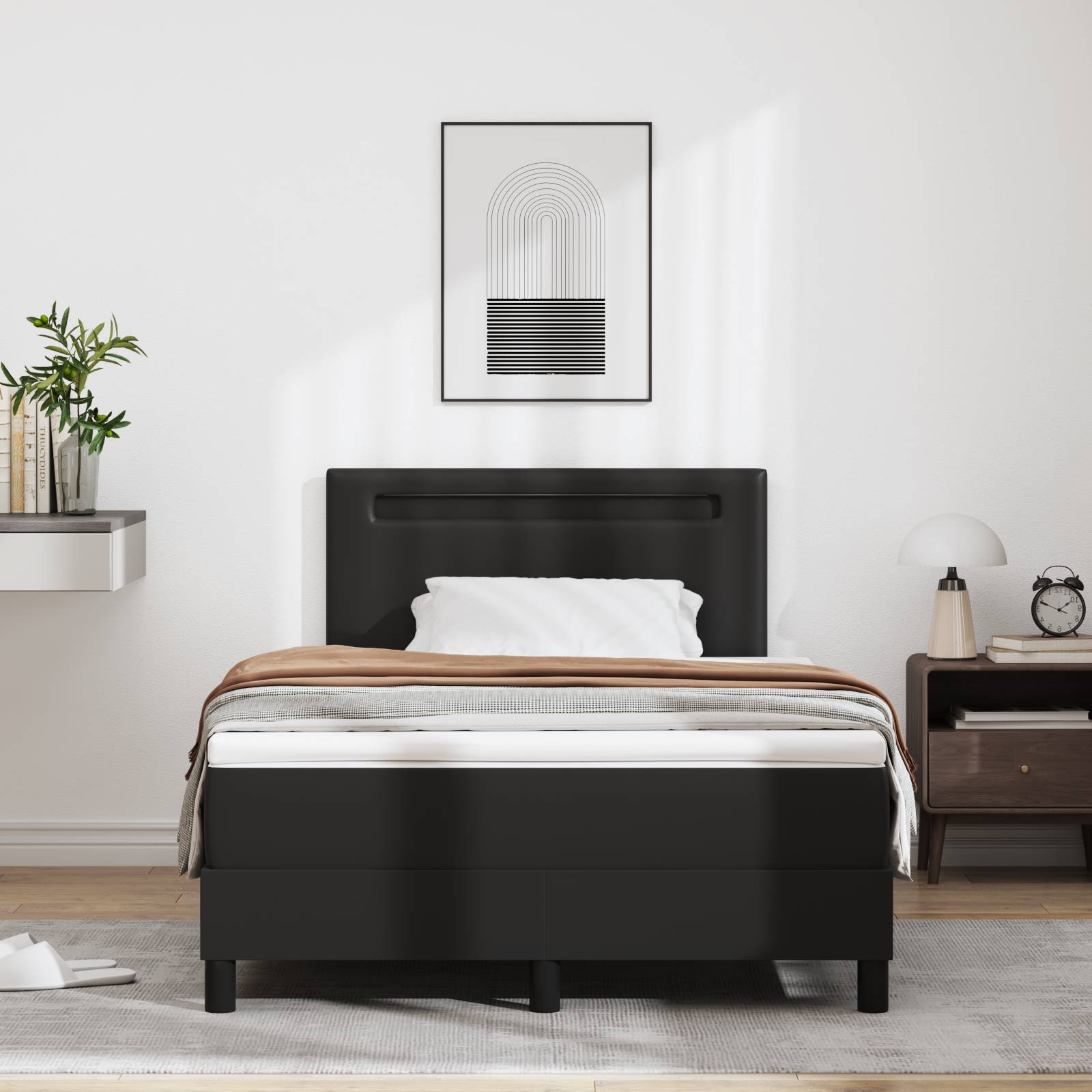 vidaXL Boxspringbett mit Matratze in Schwarz - Kleines Doppelbett, Kunstleder