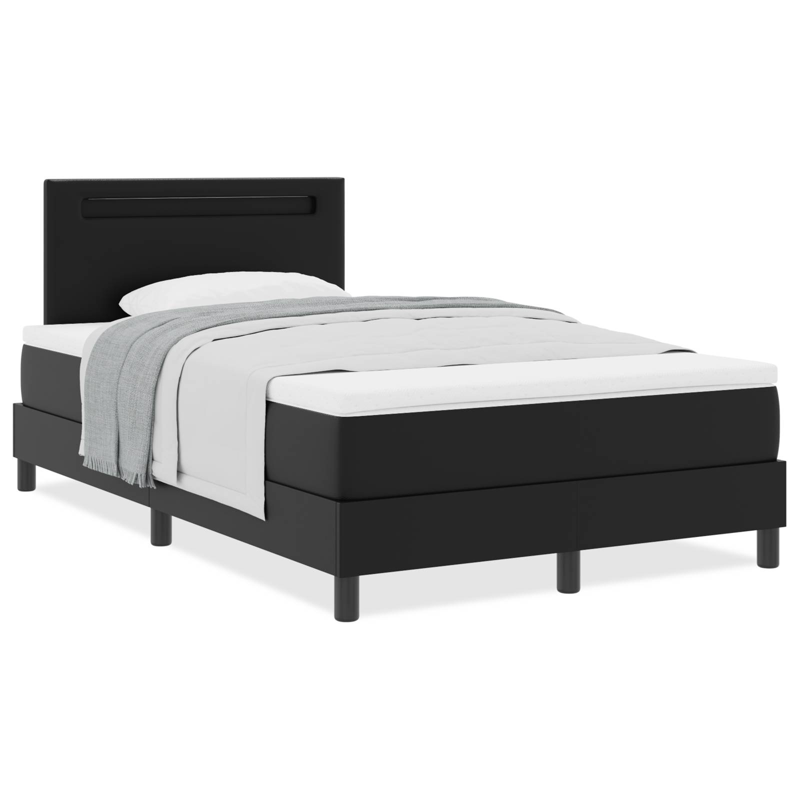 vidaXL Boxspringbett mit Matratze in Schwarz - Kleines Doppelbett, Kunstleder