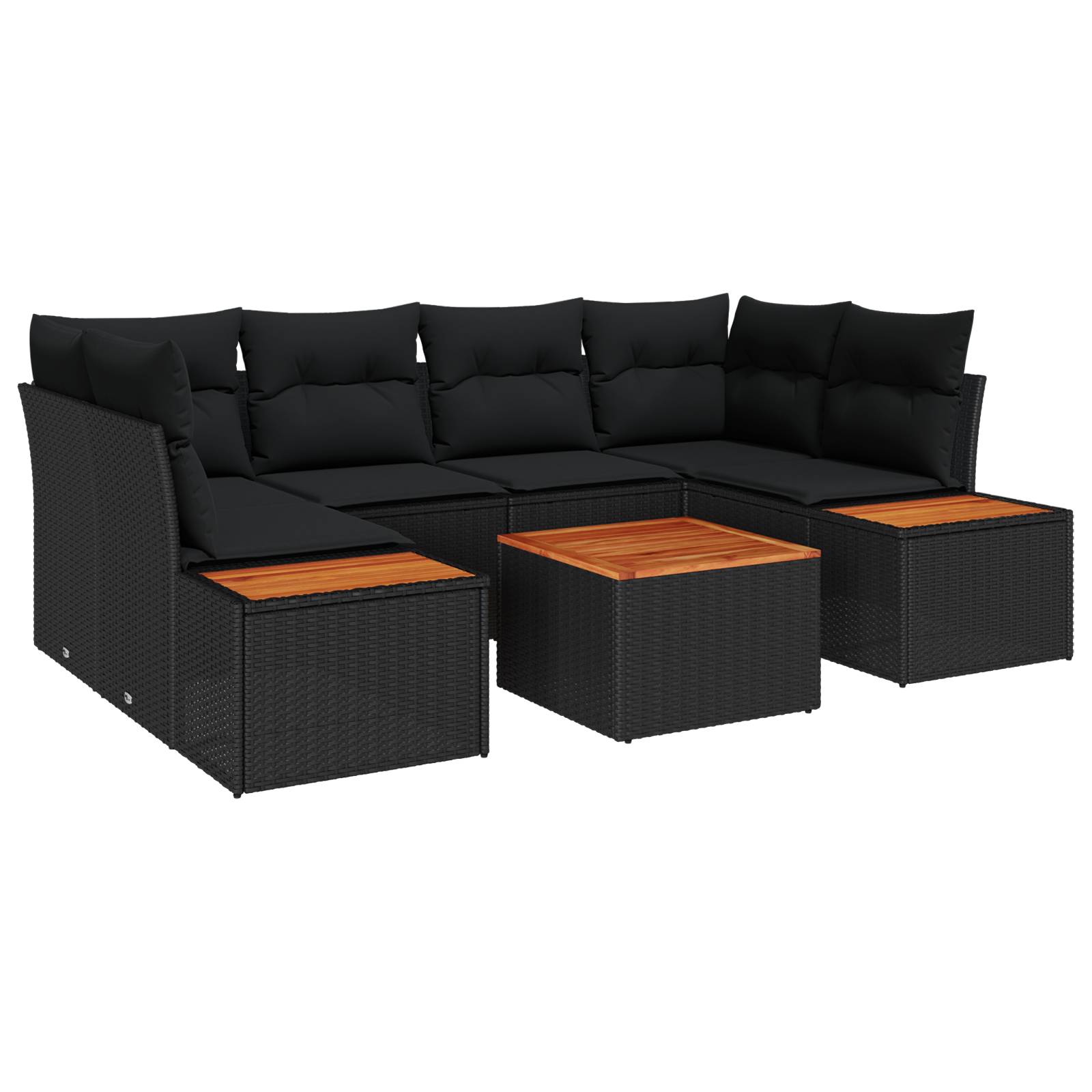 vidaXL 7-teiliges Garten Sofa Set mit Kissen Schwarz Poly Rattan Akazie